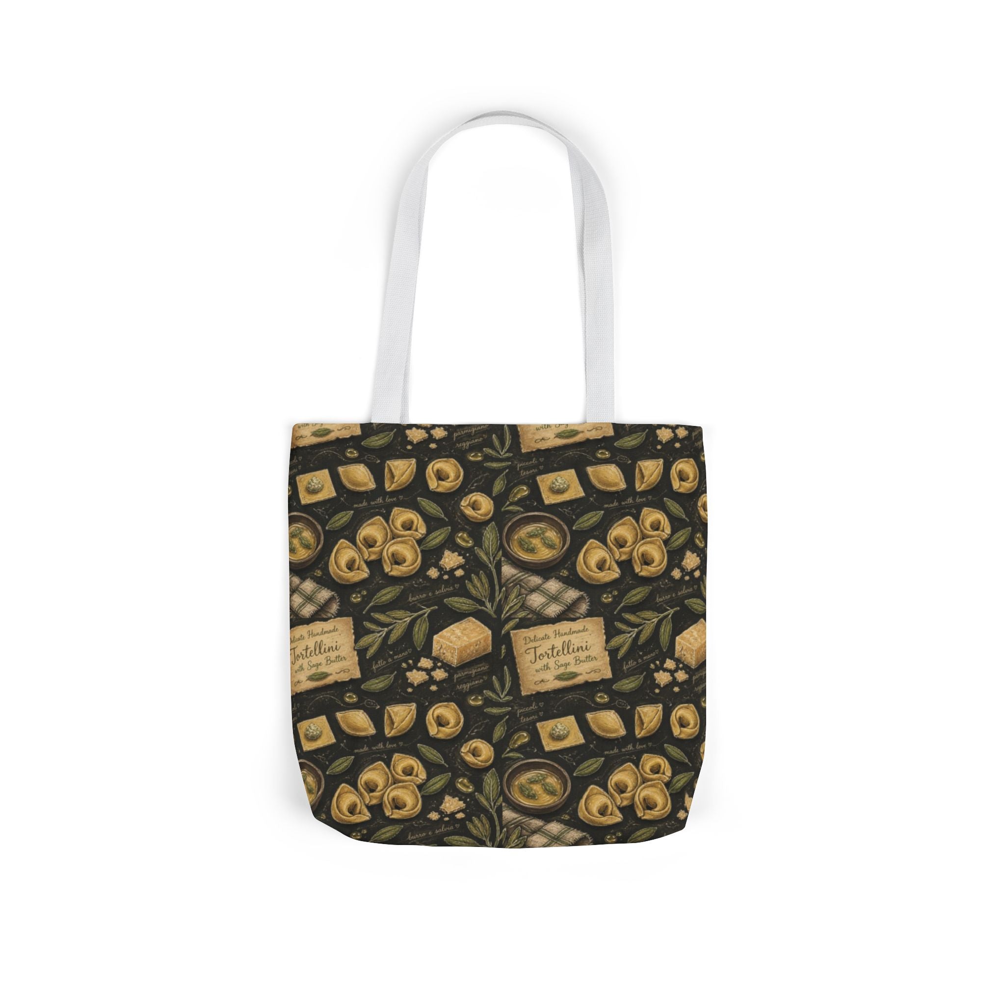 Tortellini with Sage Canvas Tote Bag Mediterranean Kitchen Chalk Art Design Italian Cottagecore Gift