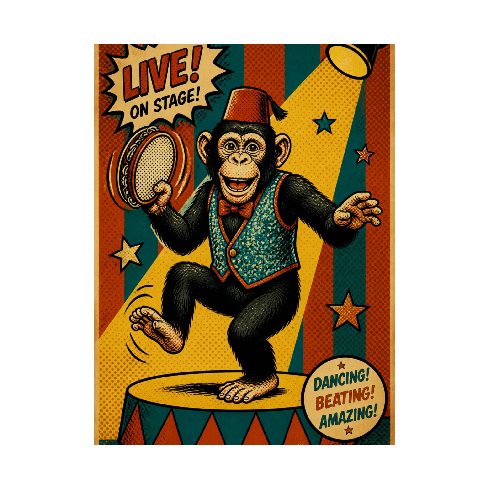 Dancing Monkey Wall Art Poster 24×36 Pop Art Restaurant Decor Maximalist Print