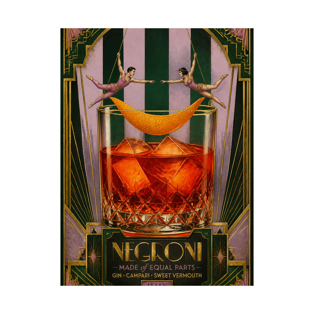 Negroni Trapeze Act Wall Art Poster 24×36 Art Deco Bar Area Decor Maximalist Print