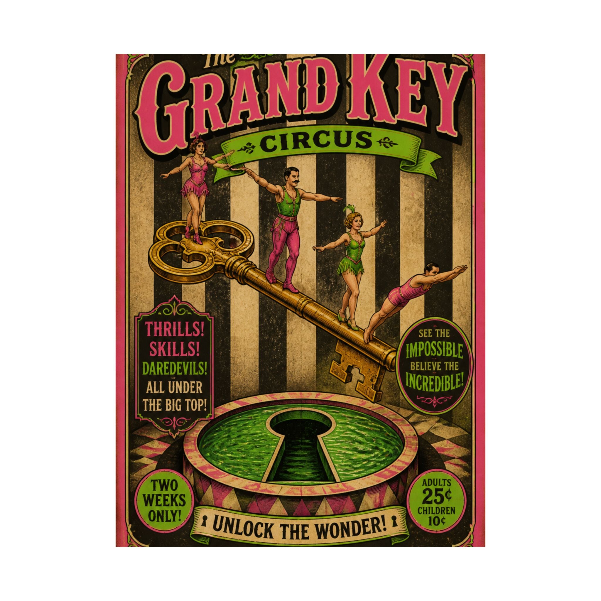 Giant Key Performance Wall Art Poster 18×24 Vintage Circus Kitchen Decor Maximalist Print