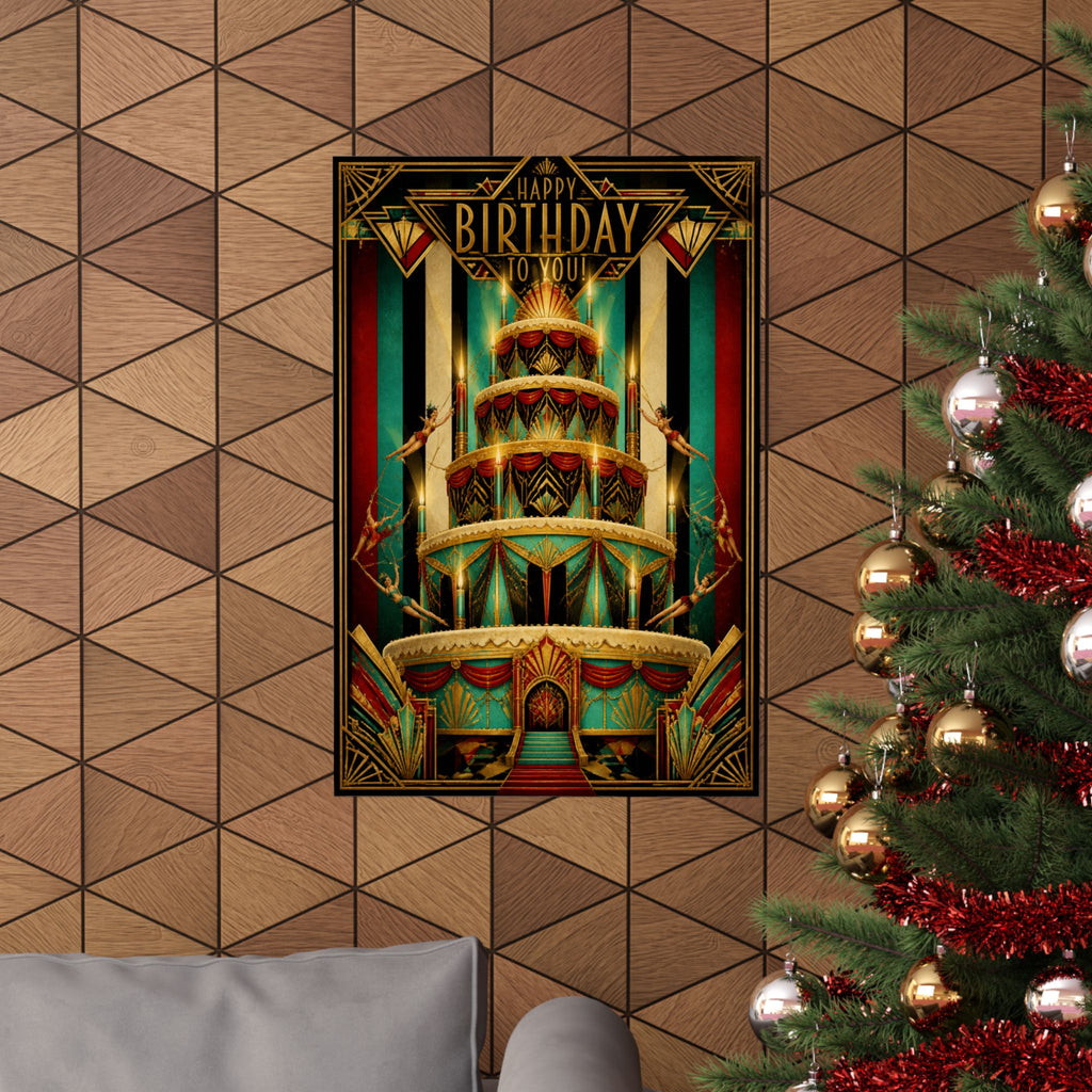 Birthday Cake Trapeze Wall Art Poster 24×36 Art Deco Bar Area Decor Maximalist Print