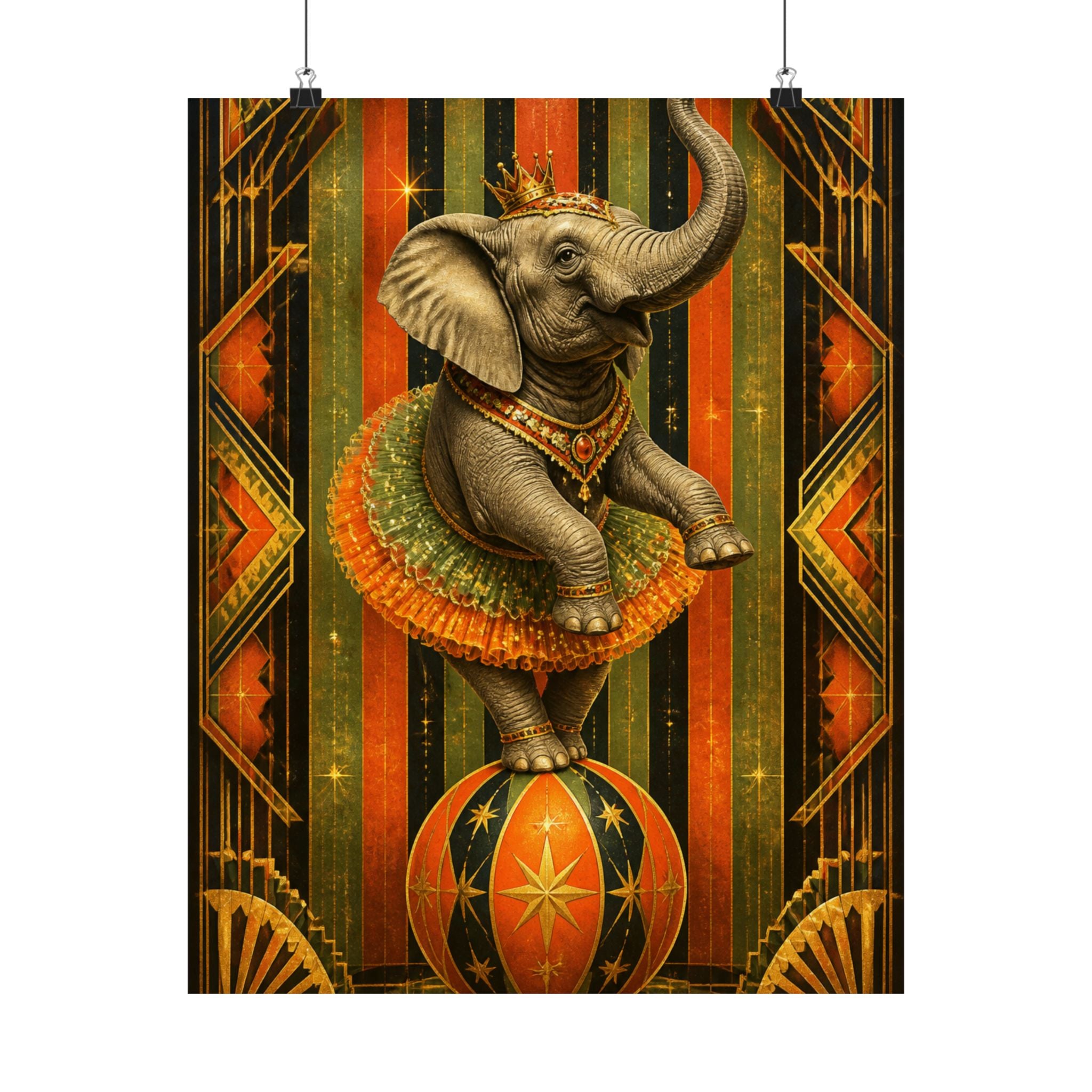 Elephant on Ball Wall Art Poster 24×36 Art Deco Bar Area Decor Maximalist Print