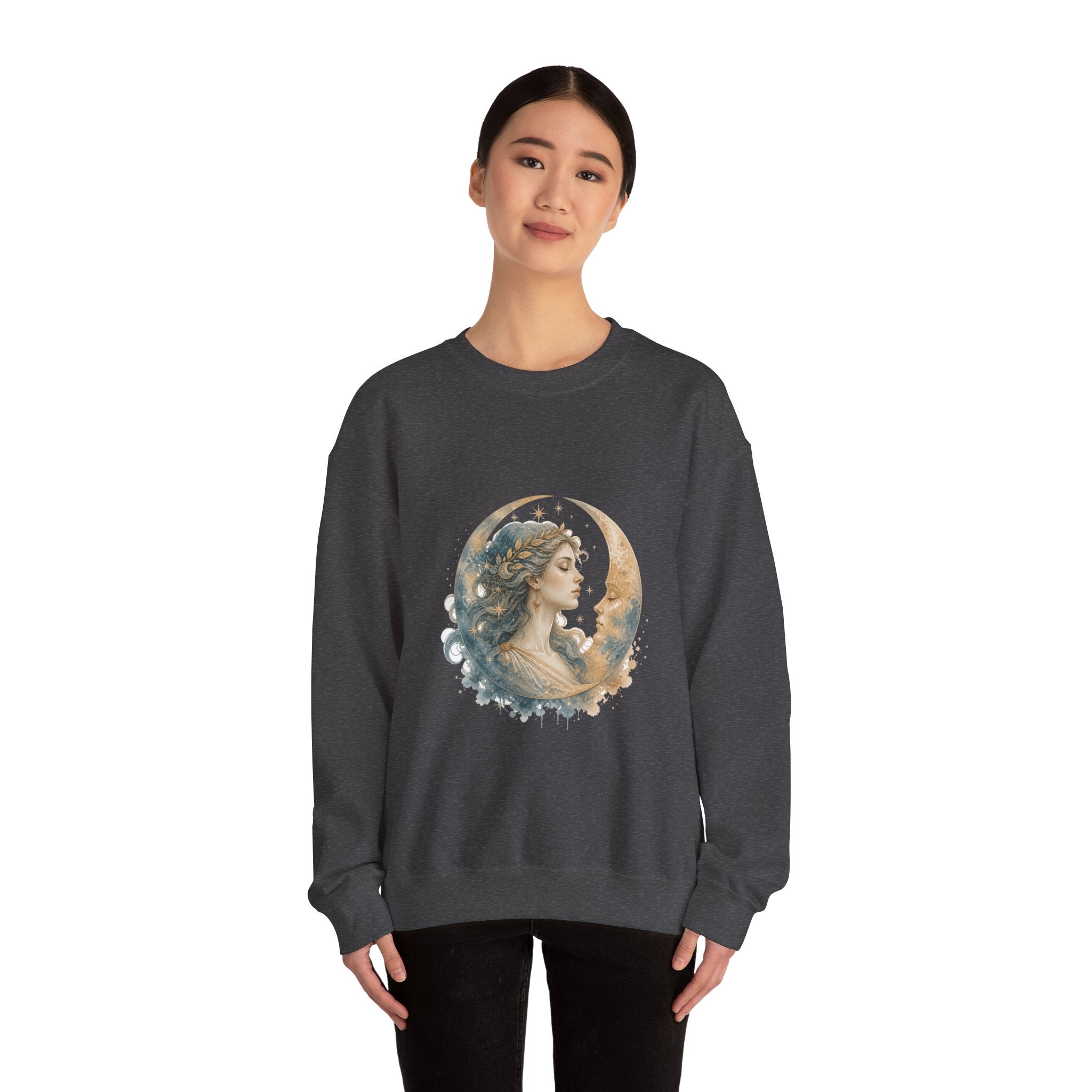 Matching Couple Sweatshirt - Helios & Selene Matching Couple Premium Fleece Sweatshirt Watercolor Art His Hers Birthday Gift - Design B