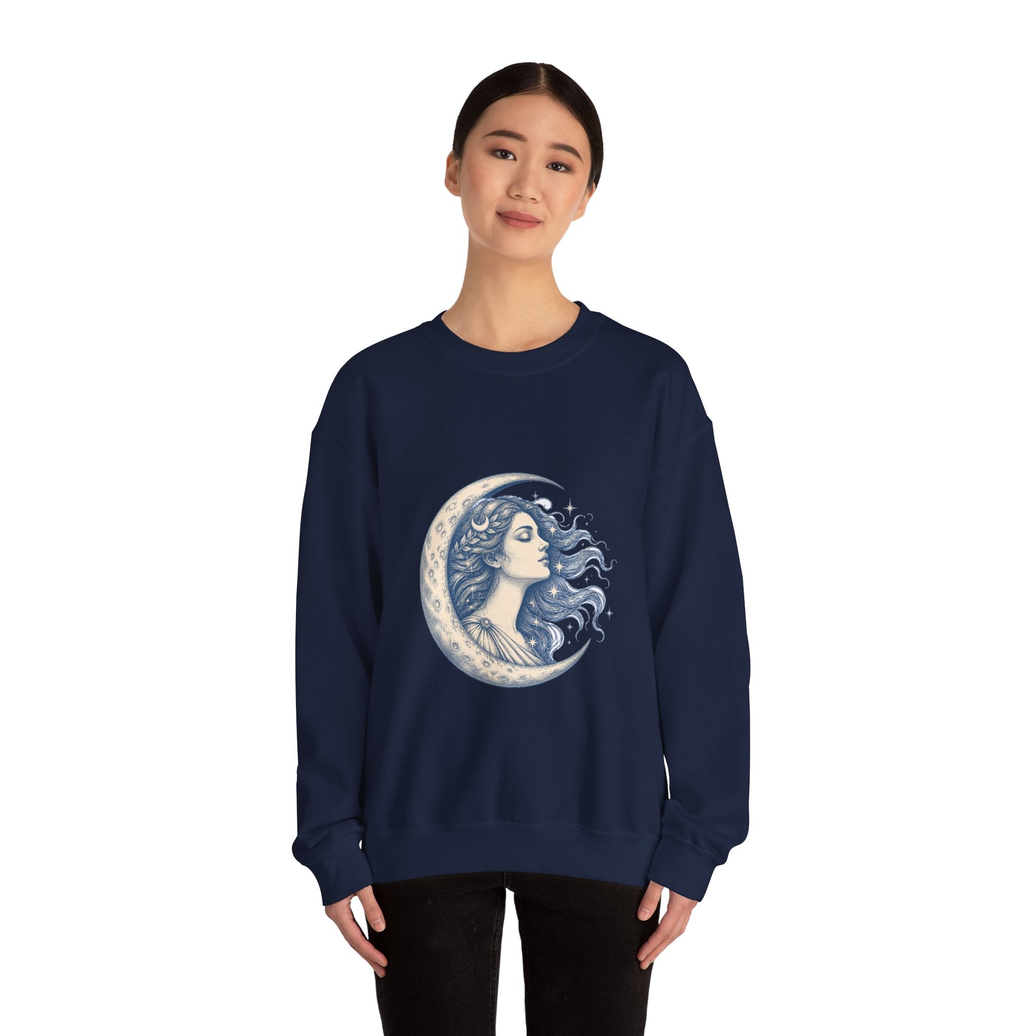 Matching Couple Sweatshirt - Helios & Selene Matching Couple Premium Fleece Sweatshirt Hand-Drawn Art His Hers Anniversary Gift - Design B