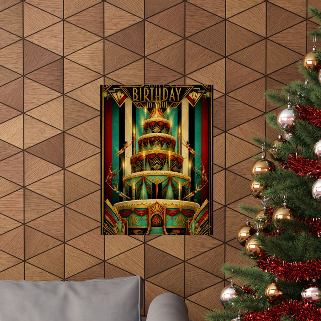 Birthday Cake Trapeze Wall Art Poster 24×36 Art Deco Bar Area Decor Maximalist Print