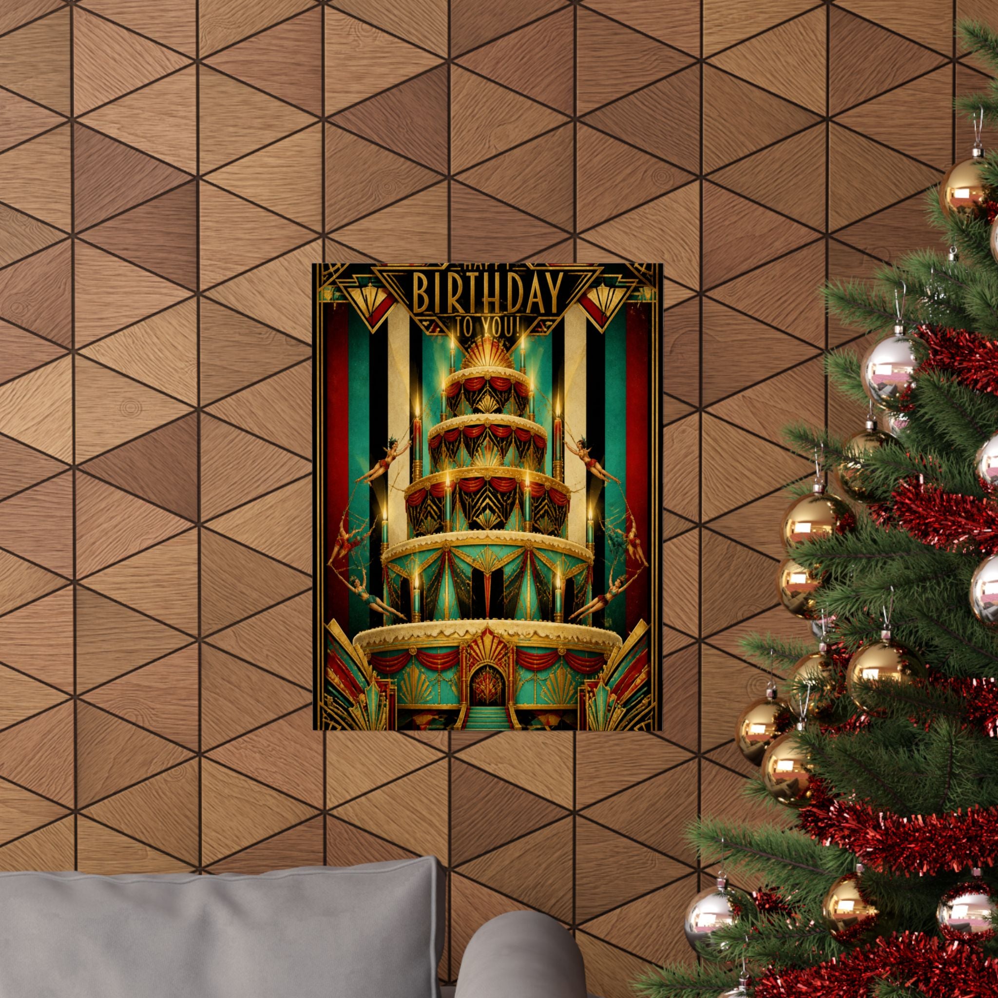 Birthday Cake Trapeze Wall Art Poster 24×36 Art Deco Bar Area Decor Maximalist Print