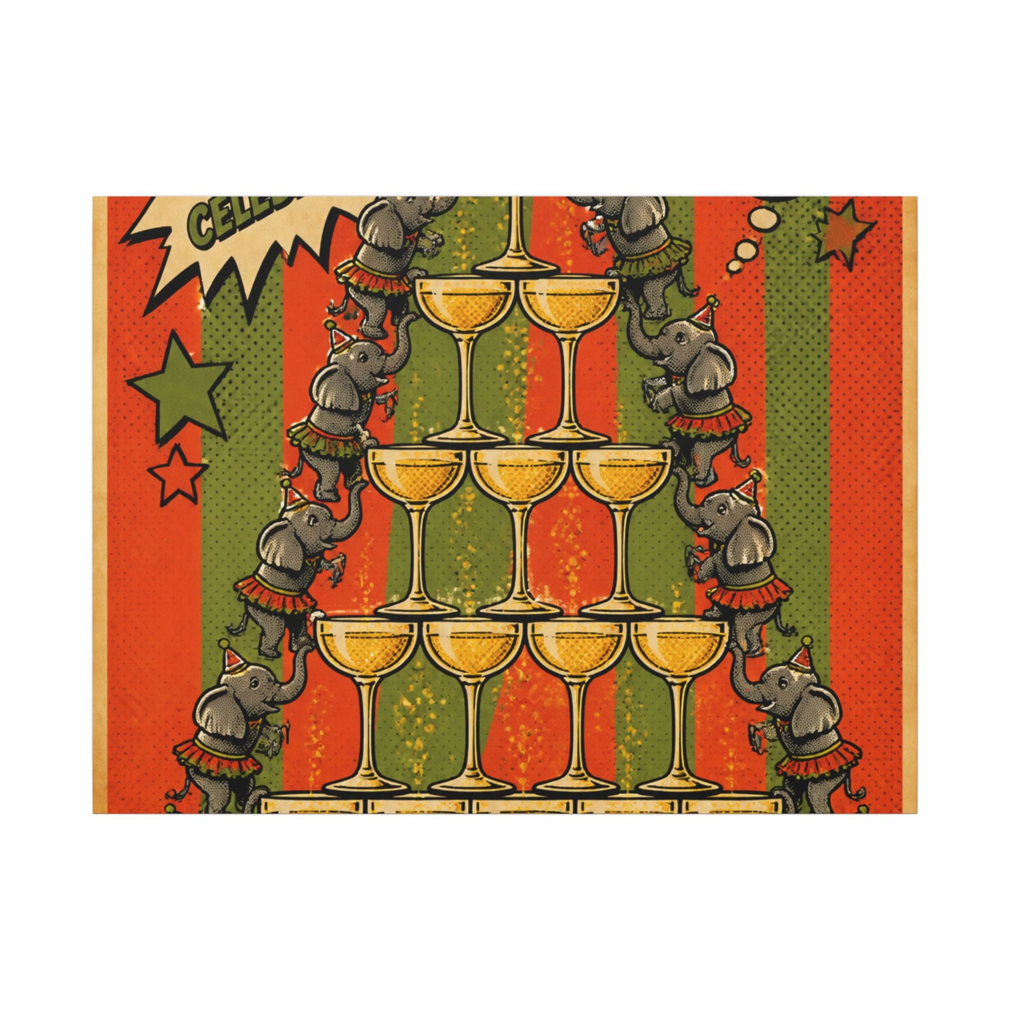 Champagne Tower Elephants Wall Art Canvas 16×20 Pop Art Living Room Decor Maximalist Print