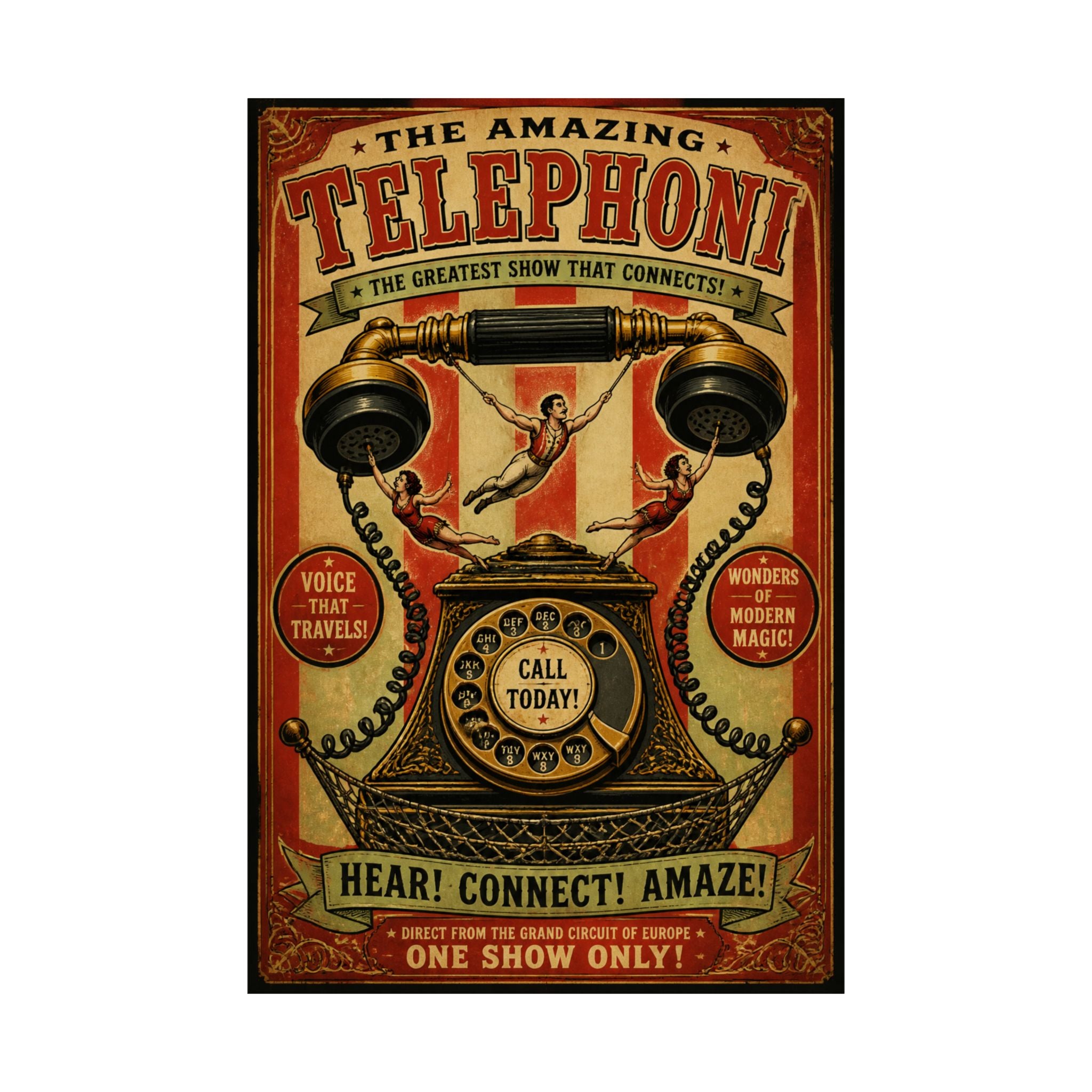 Vintage Telephone Booth Wall Art Poster 24×36 Vintage Circus Bedroom Decor Maximalist Print