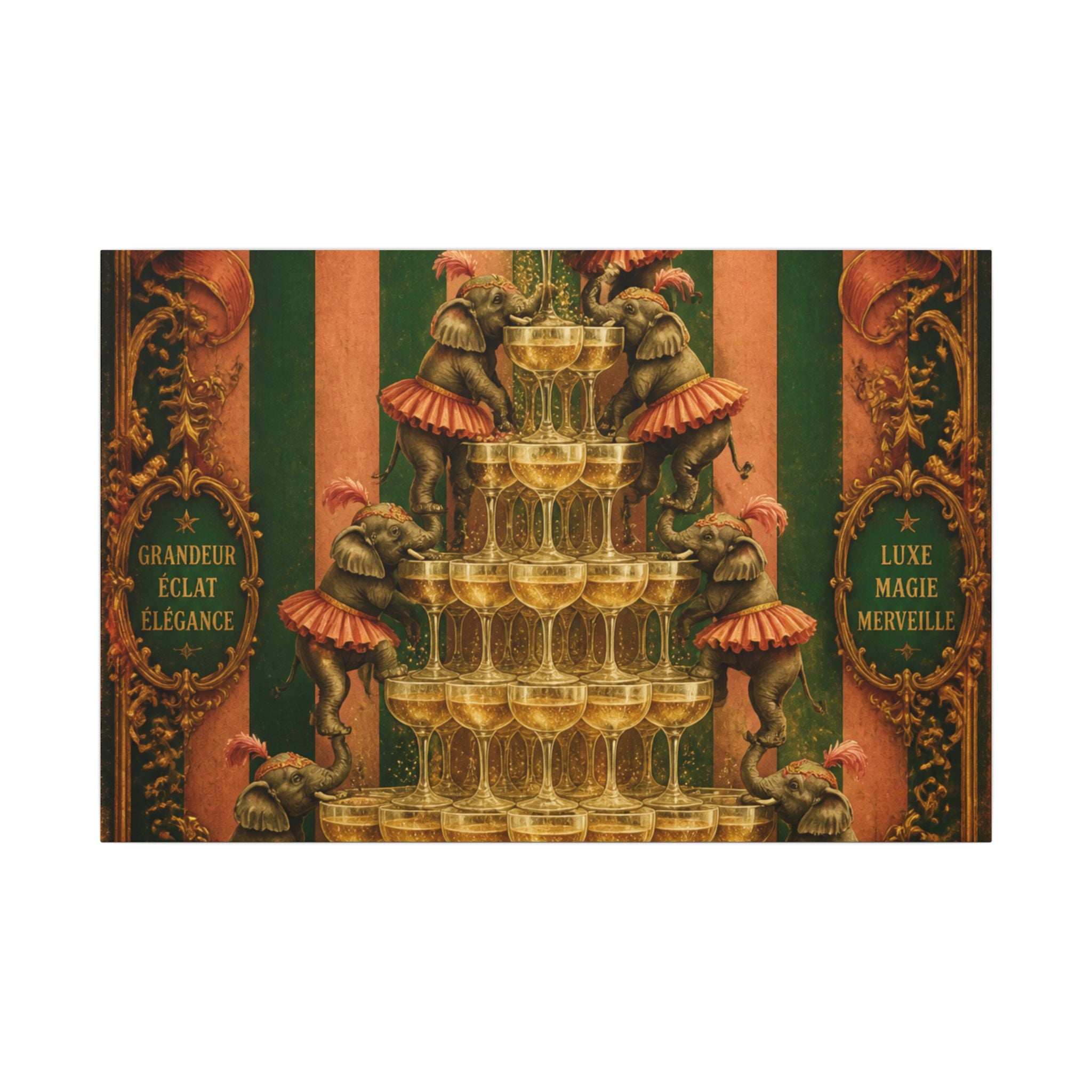 Champagne Tower Elephants Wall Art Canvas 16×20 Baroque Home Office Decor Maximalist Print