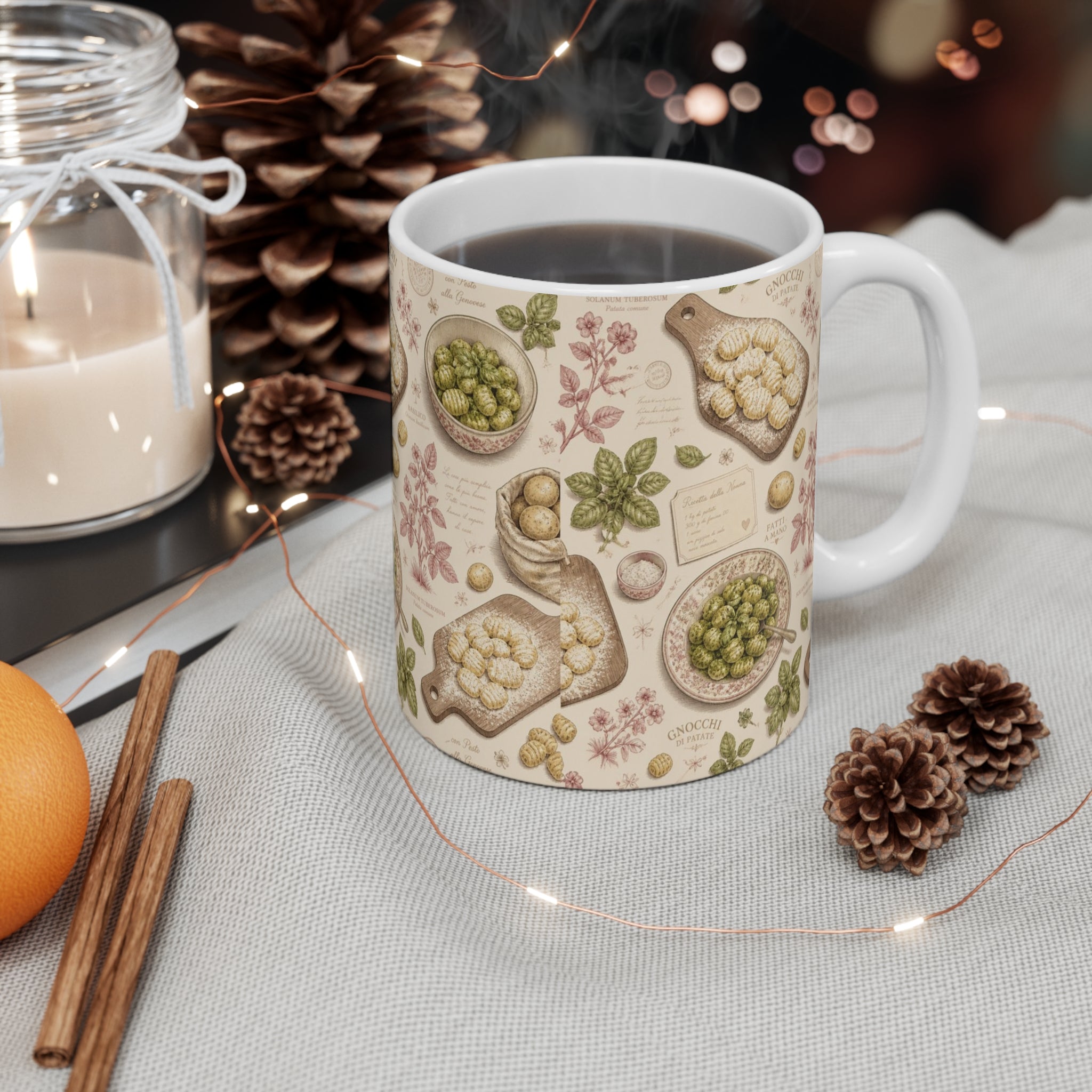 Potato Gnocchi 11oz Ceramic Mug Mediterranean Kitchen Botanical Design Italian Cottagecore Gift