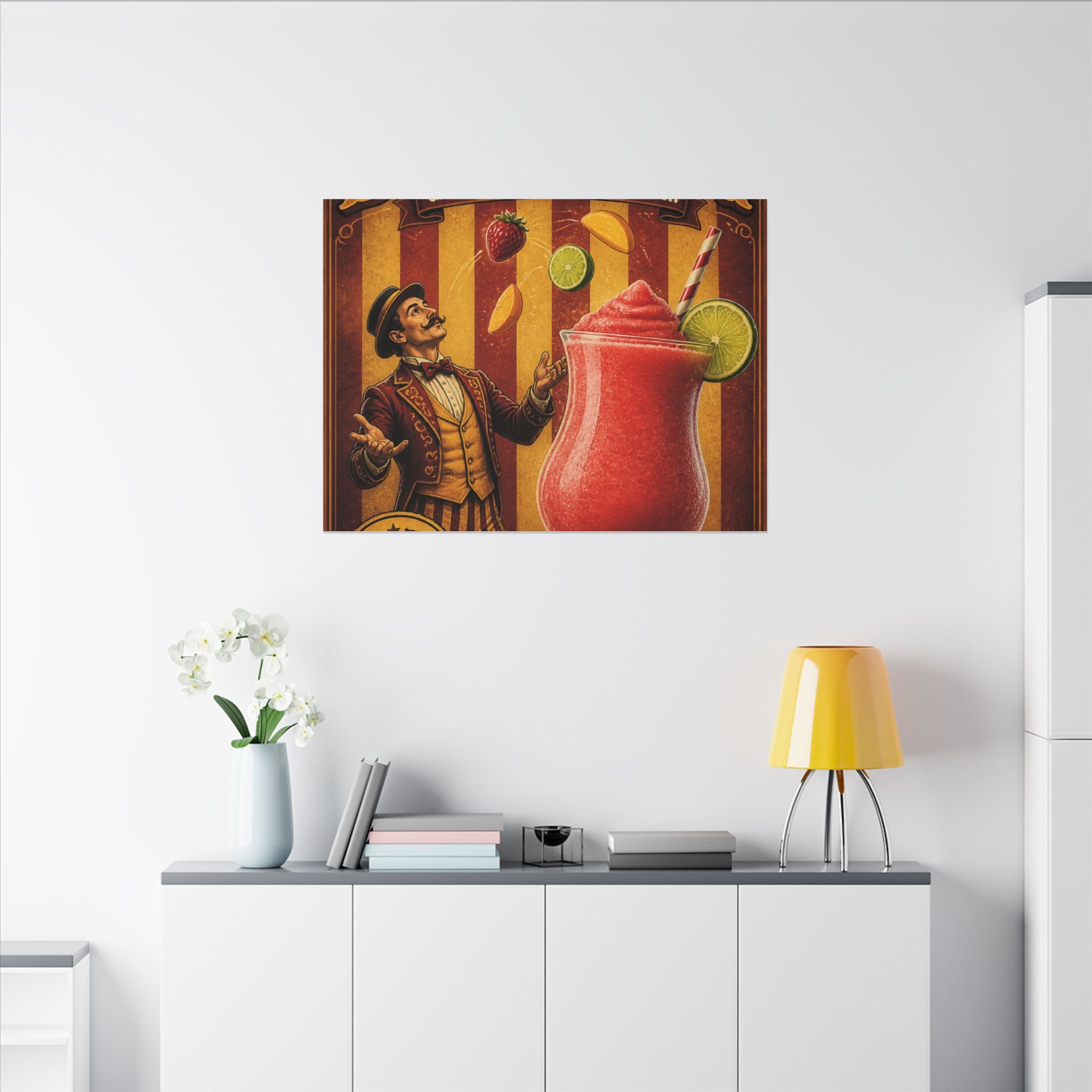 Daiquiri Fruit Juggler Wall Art Canvas 24×36 Vintage Circus Bedroom Decor Maximalist Print