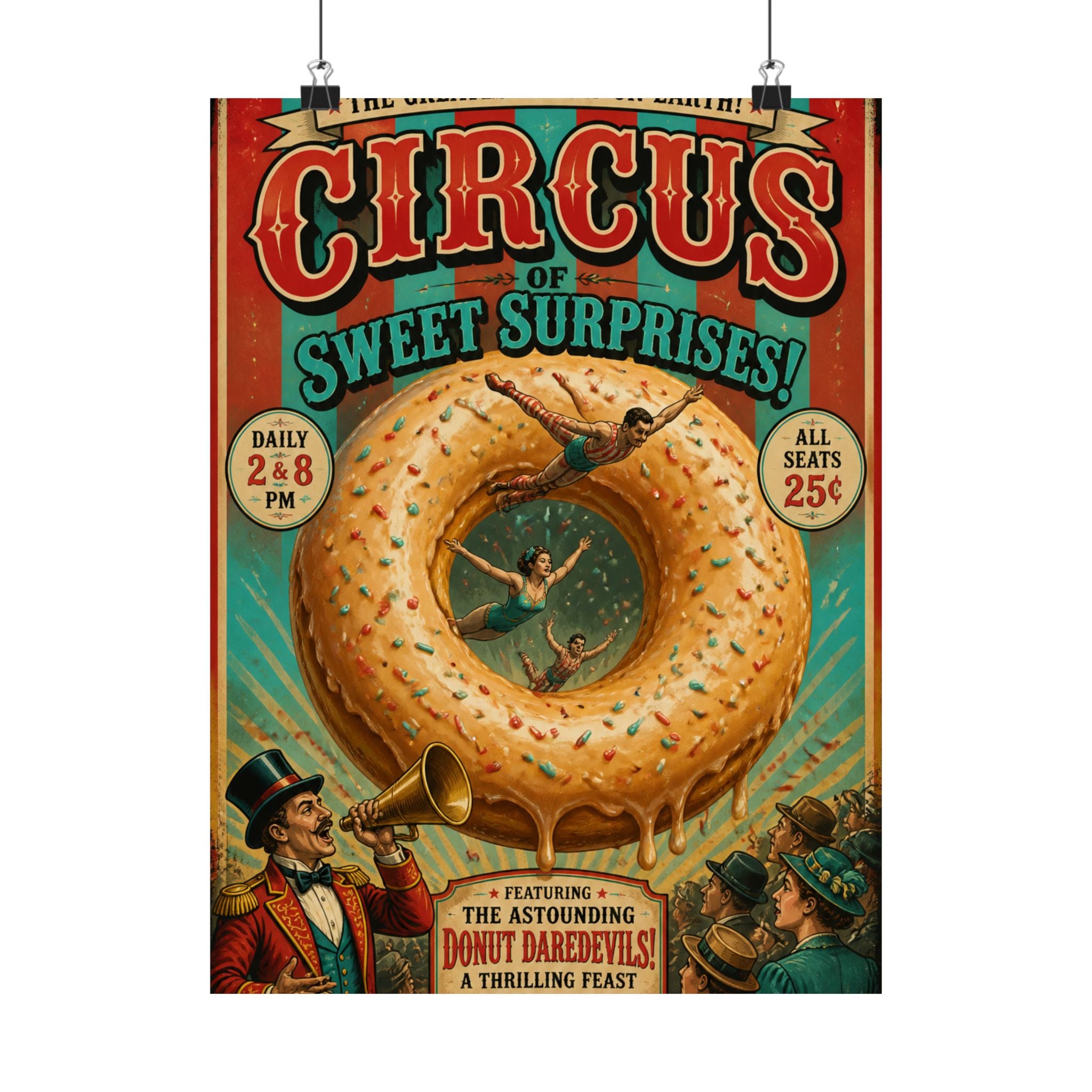 Donut Circus Ring Wall Art Poster 18×24 Vintage Circus Kitchen Decor Maximalist Print
