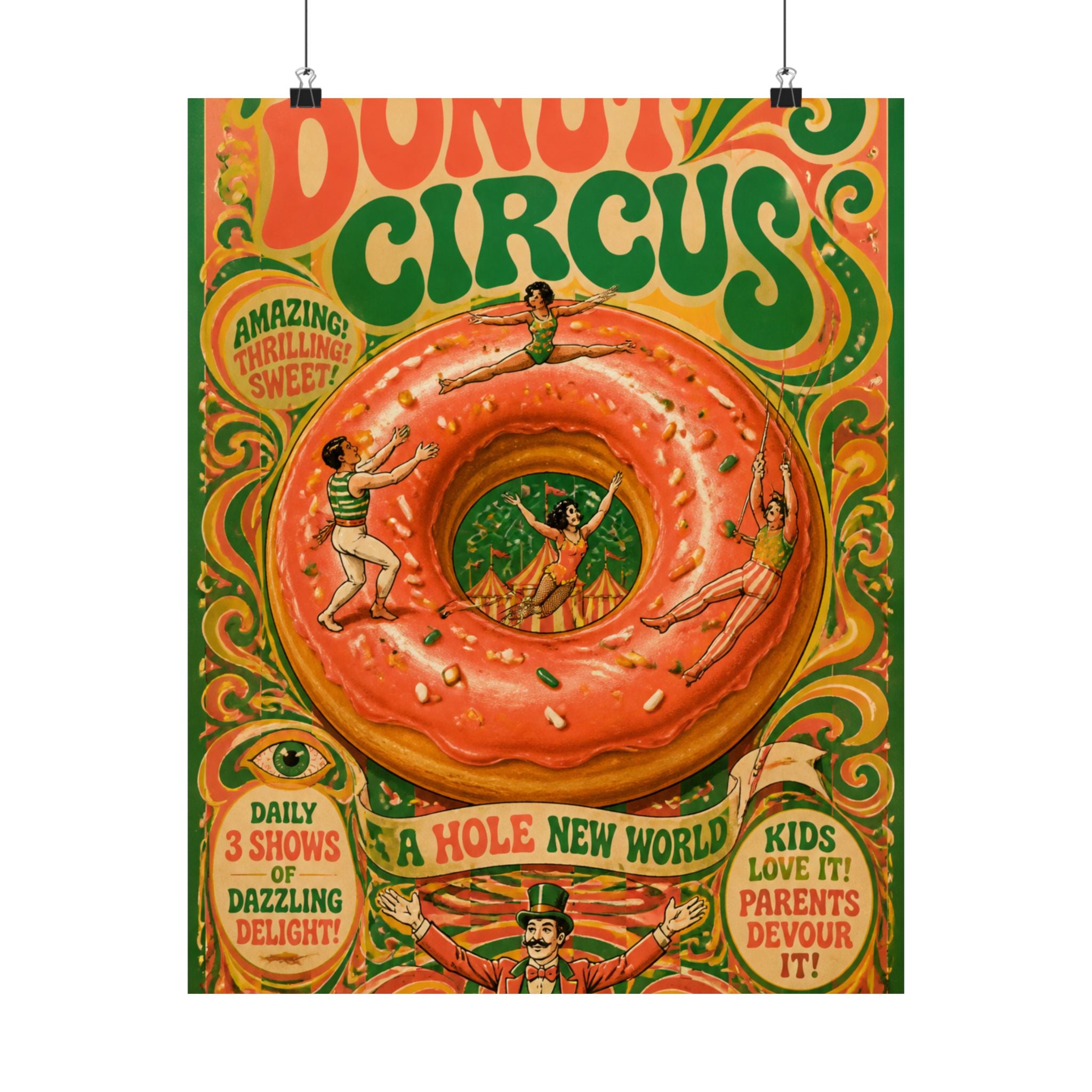 Donut Circus Ring Wall Art Poster 18×24 Psychedelic Cafe Decor Maximalist Print