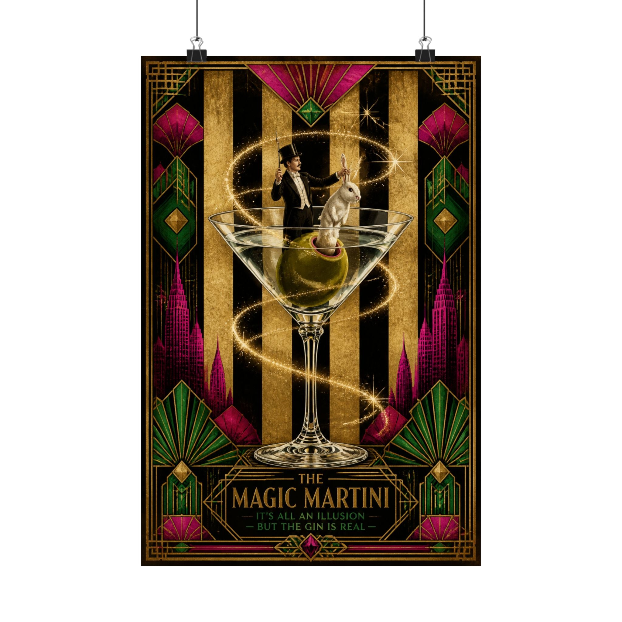 Martini Magician Wall Art Poster 18×24 Art Deco Entryway Decor Maximalist Print