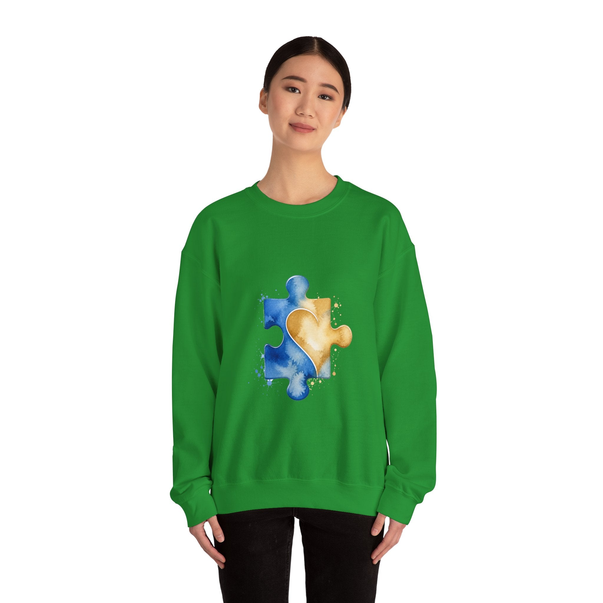 Matching Couple Sweatshirt - Puzzle Pieces Matching Couple Crewneck Sweatshirt Watercolor Art His Hers Engagement Gift - Design B