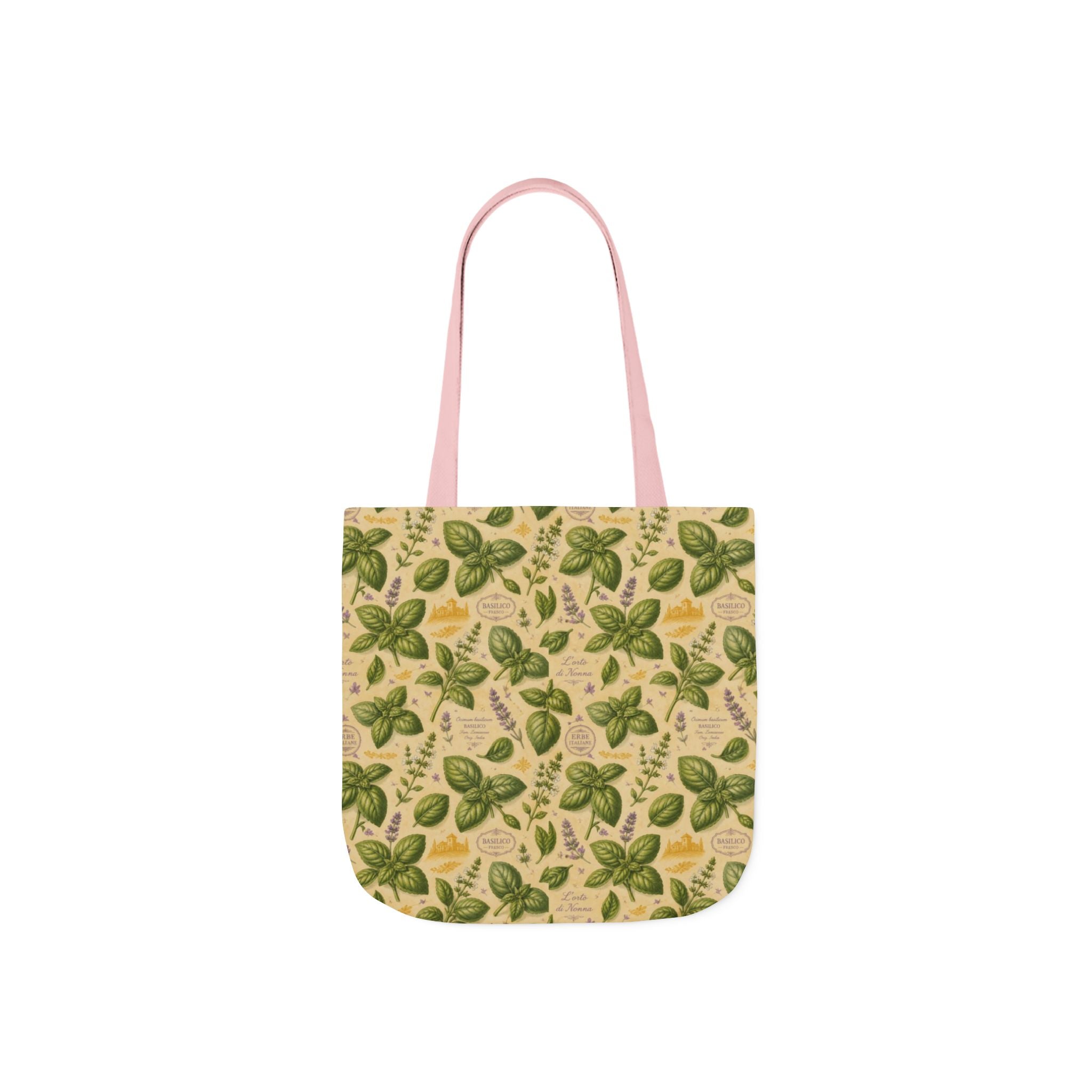 Fresh Basil Leaves Canvas Tote Bag Mediterranean Kitchen Botanical Design Italian Cottagecore Gift