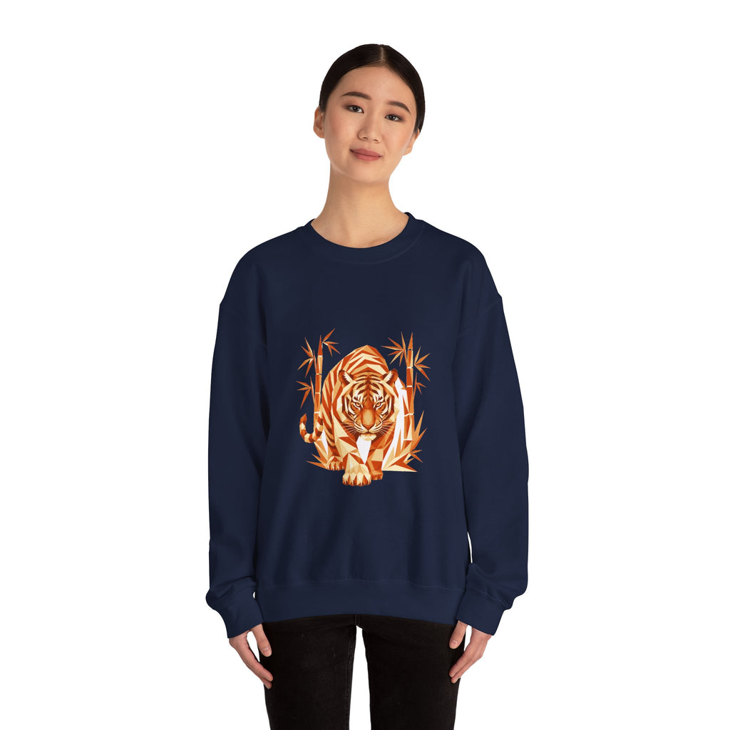 Matching Couple Sweatshirt - Tiger & Crane Matching Couple Premium Fleece Sweatshirt Geometric Art His Hers Love Gift - Design A