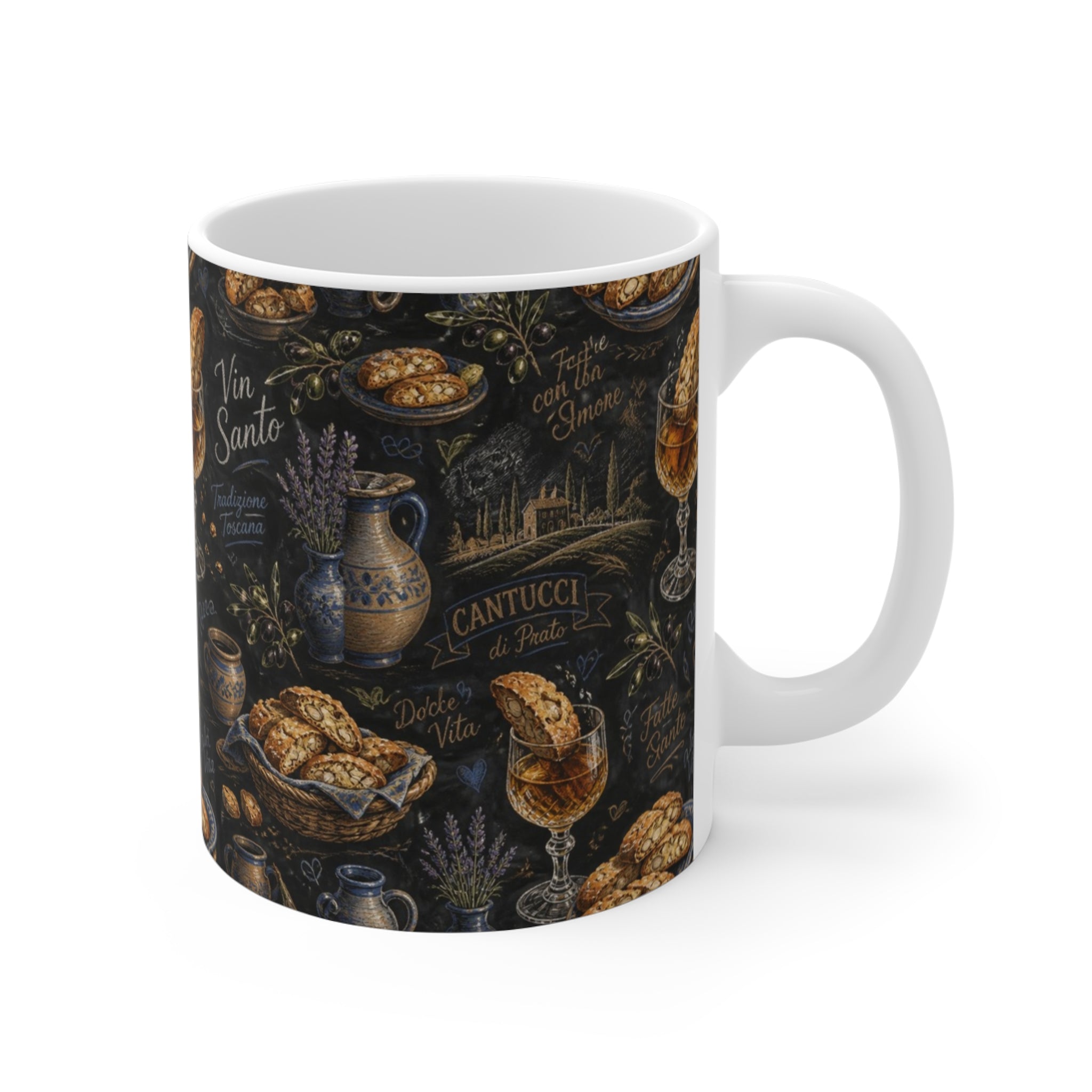 Biscotti & Vin Santo 11oz Ceramic Mug Mediterranean Kitchen Chalk Art Design Italian Cottagecore Gift