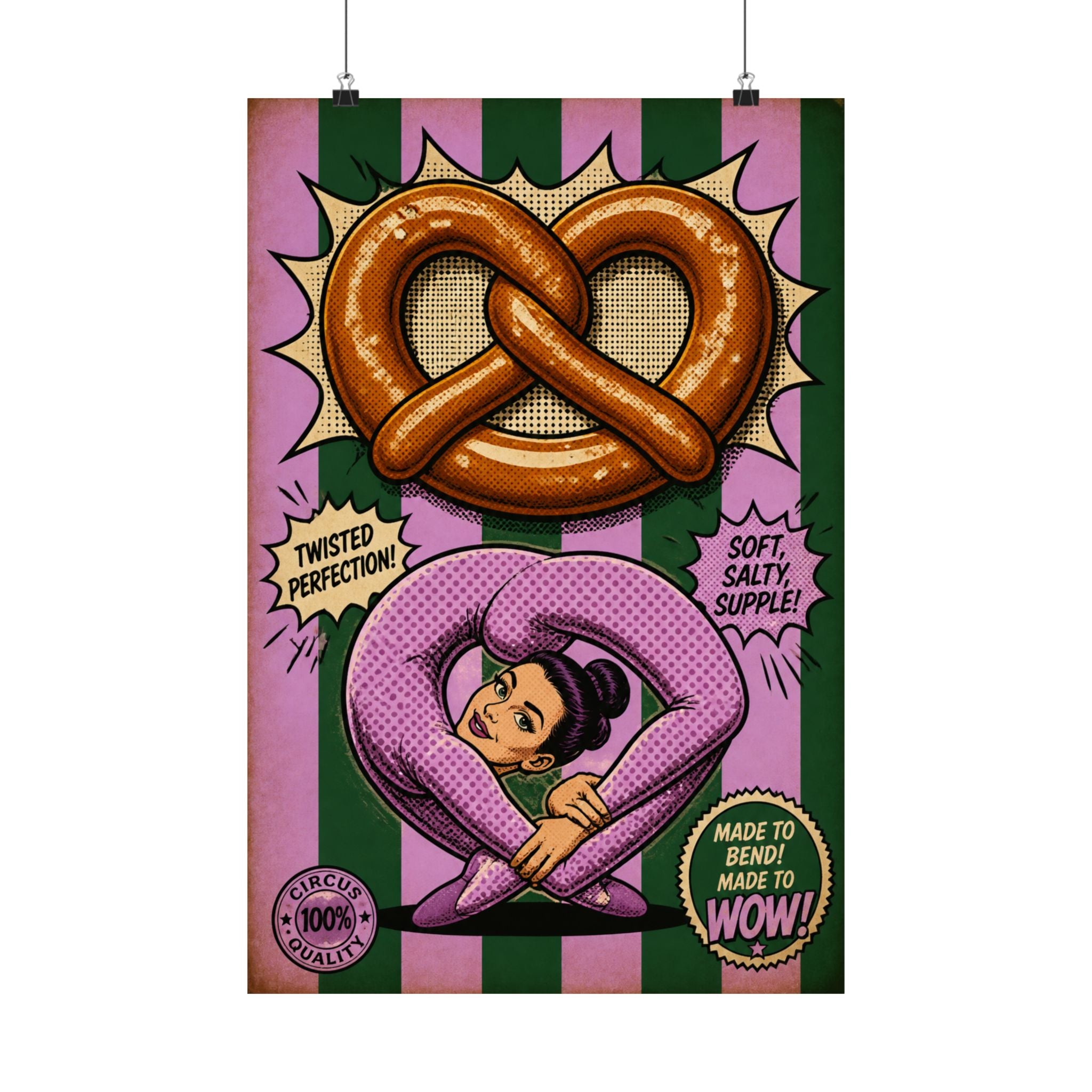 Pretzel Contortionist Wall Art Poster 24×36 Pop Art Restaurant Decor Maximalist Print