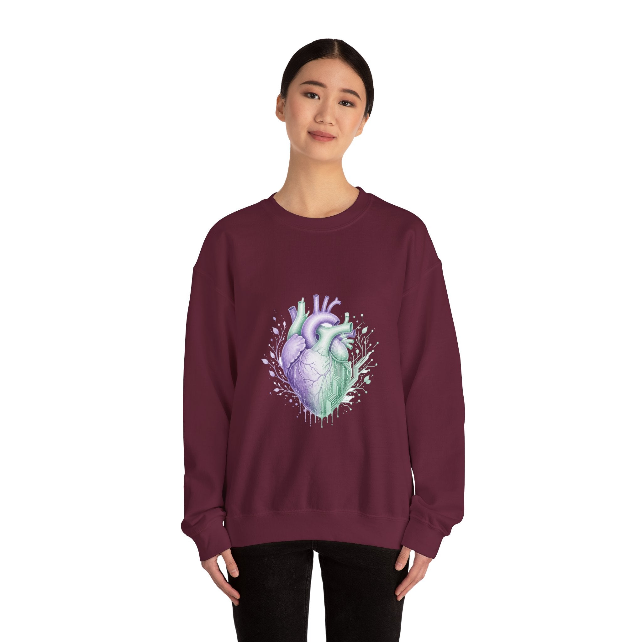 Matching Couple Sweatshirt - Robot & Heart Matching Couple Premium Fleece Sweatshirt Watercolor Art His Hers Birthday Gift - Design B
