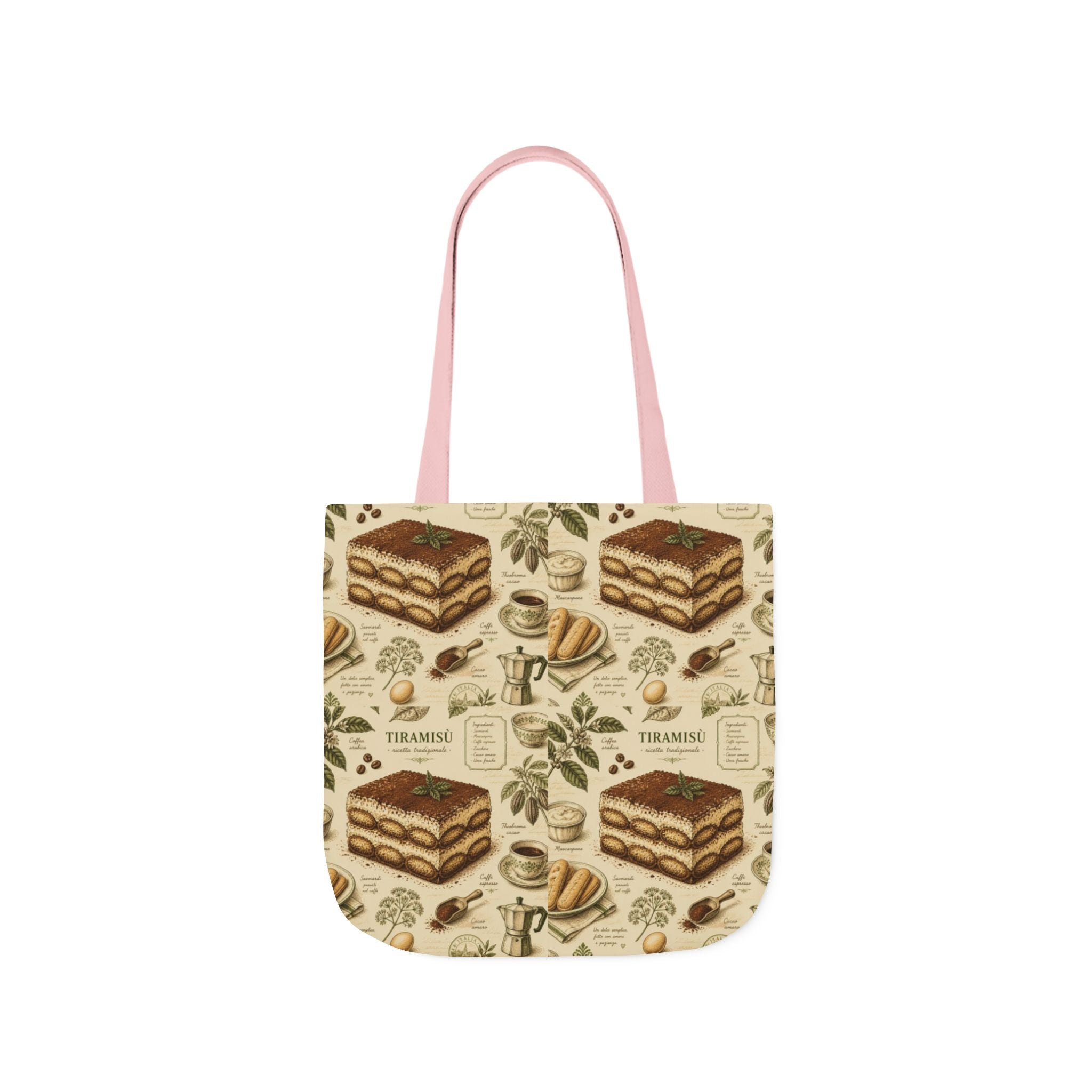 Tiramisu Layers Canvas Tote Bag Mediterranean Kitchen Botanical Design Italian Cottagecore Gift
