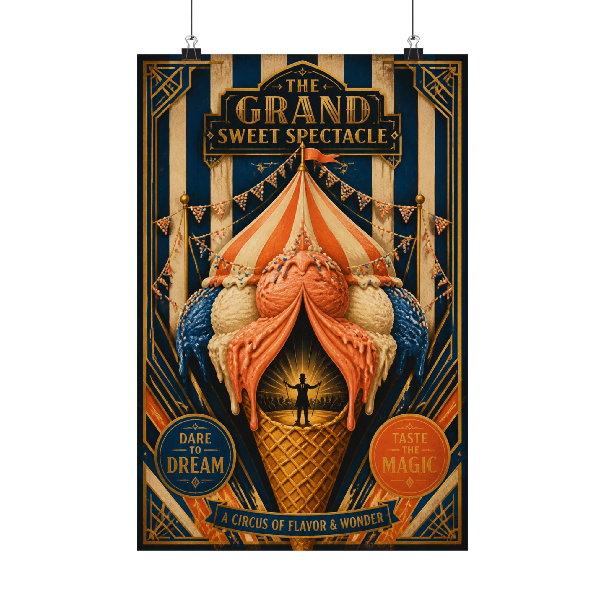 Ice Cream Cone Circus Tent Wall Art Poster 24×36 Art Deco Bar Area Decor Maximalist Print