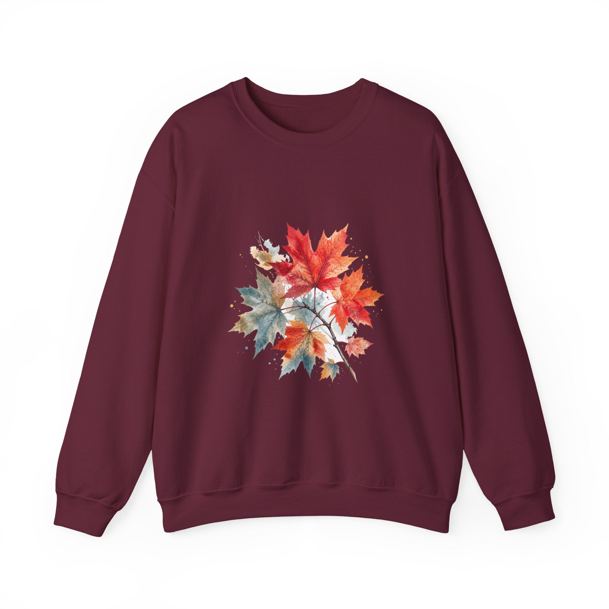 Matching Couple Sweatshirt - Cherry Blossom & Maple Leaf Matching Couple Crewneck Sweatshirt Watercolor Art His Hers Engagement Gift - Design B