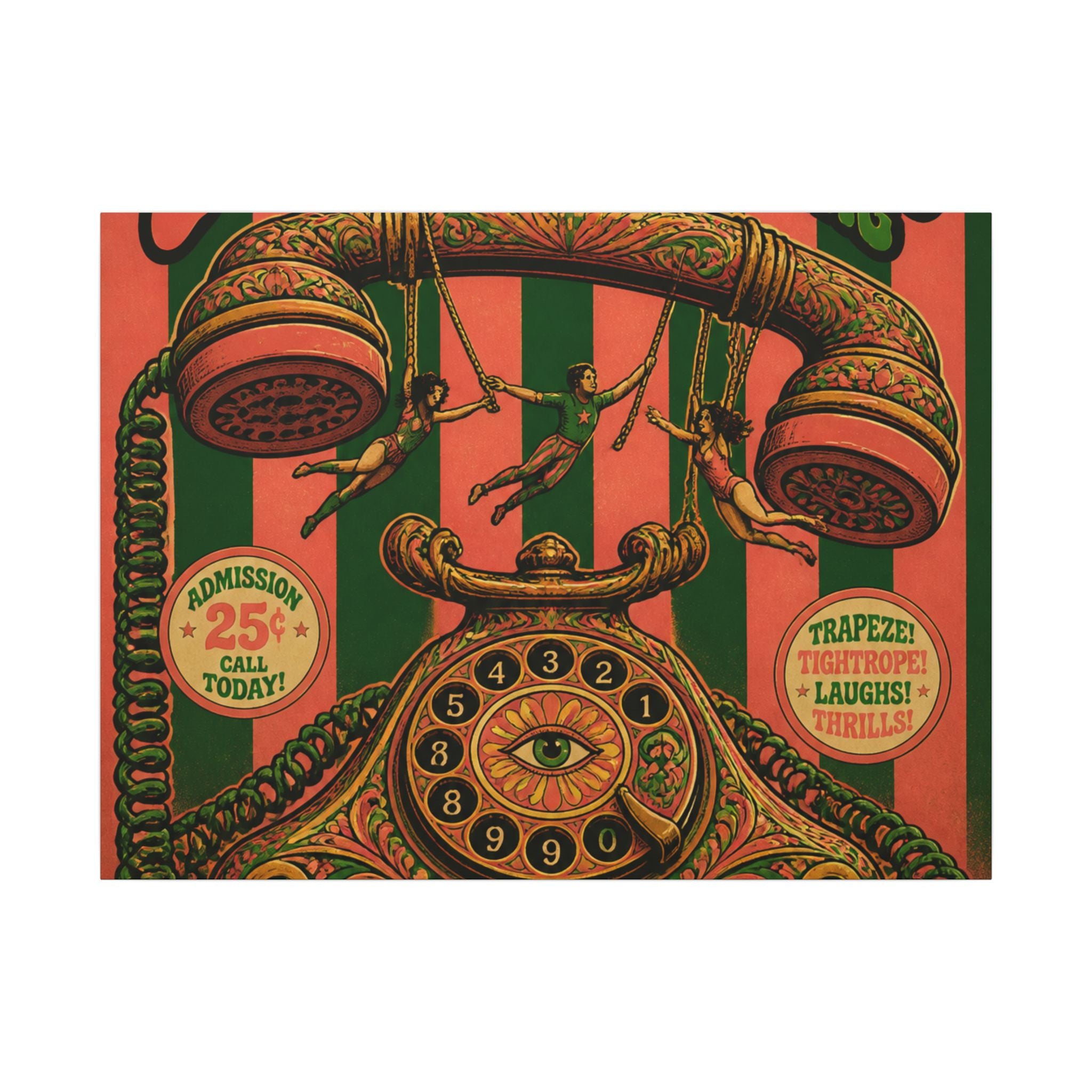 Vintage Telephone Booth Wall Art Canvas 24×36 Psychedelic Dining Room Decor Maximalist Print