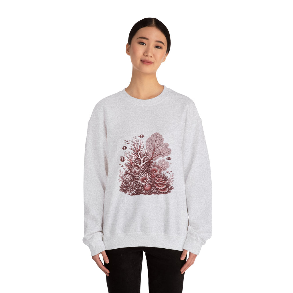 Matching Couple Sweatshirt - Coral Reef & Deep Sea Matching Couple Premium Fleece Sweatshirt Hand-Drawn Art His Hers Anniversary Gift - Design A