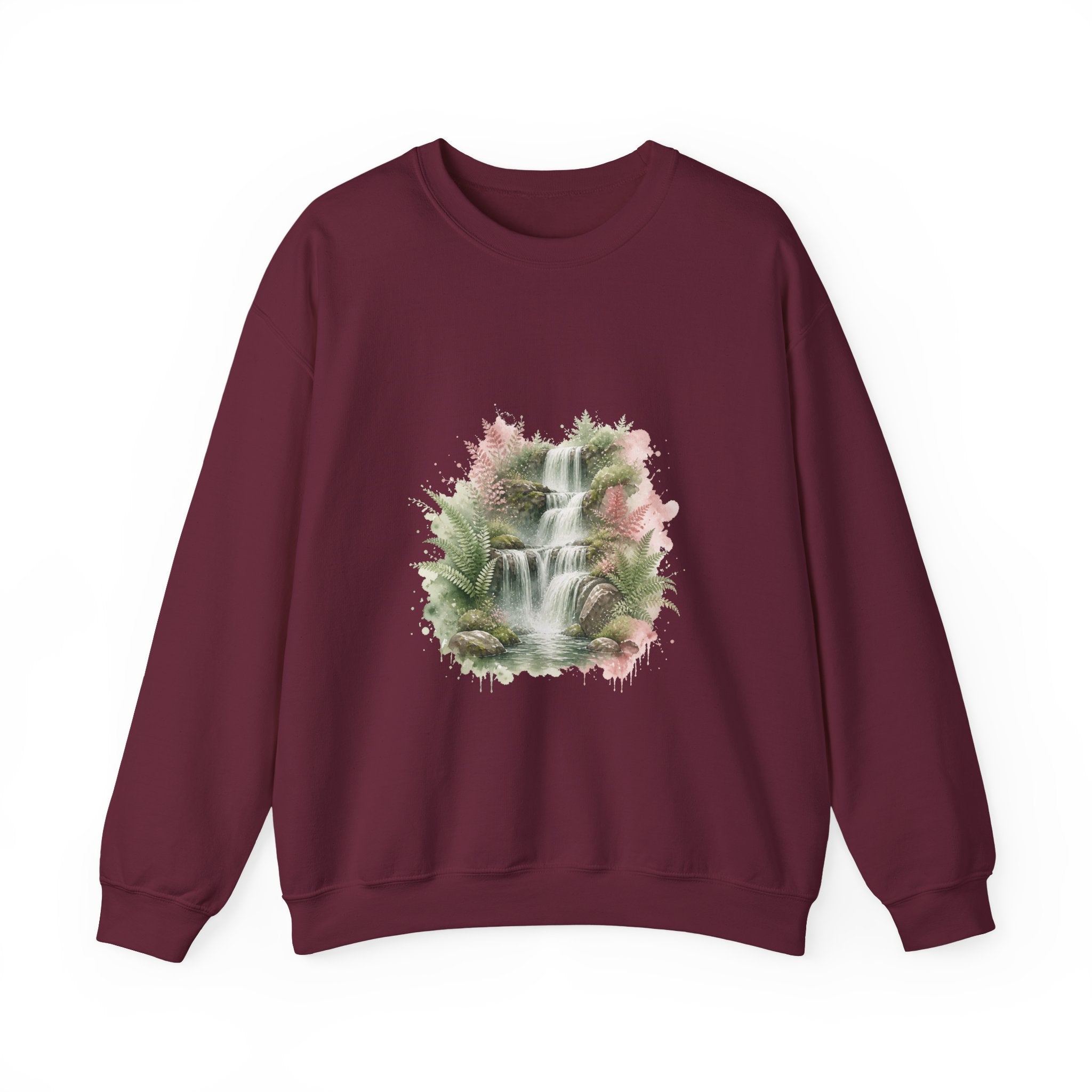 Matching Couple Sweatshirt - Wildfire & Waterfall Matching Couple Premium Fleece Sweatshirt Watercolor Art His Hers Birthday Gift - Design B