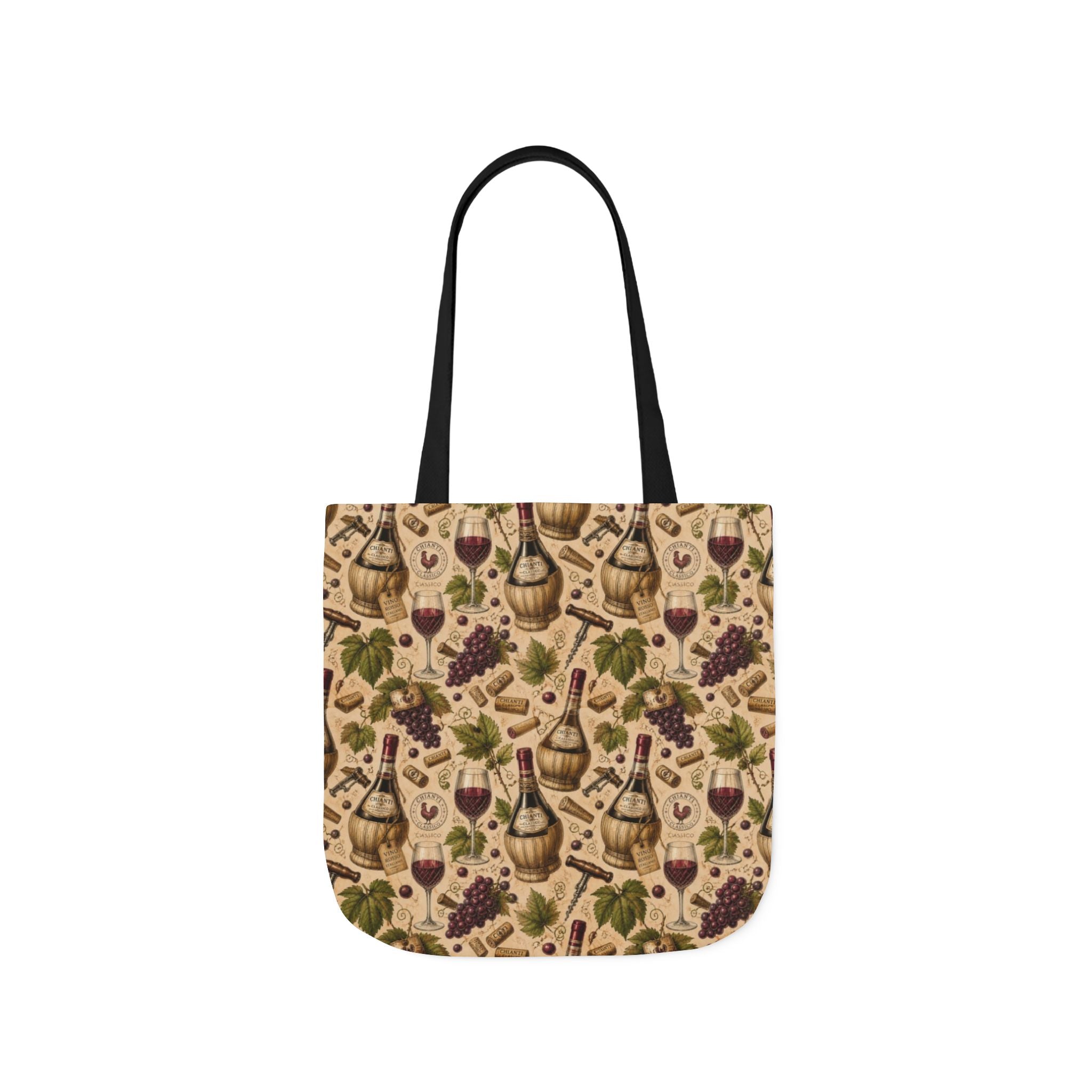 Wine Bottles & Glasses Canvas Tote Bag Mediterranean Kitchen Botanical Design Italian Cottagecore Gift