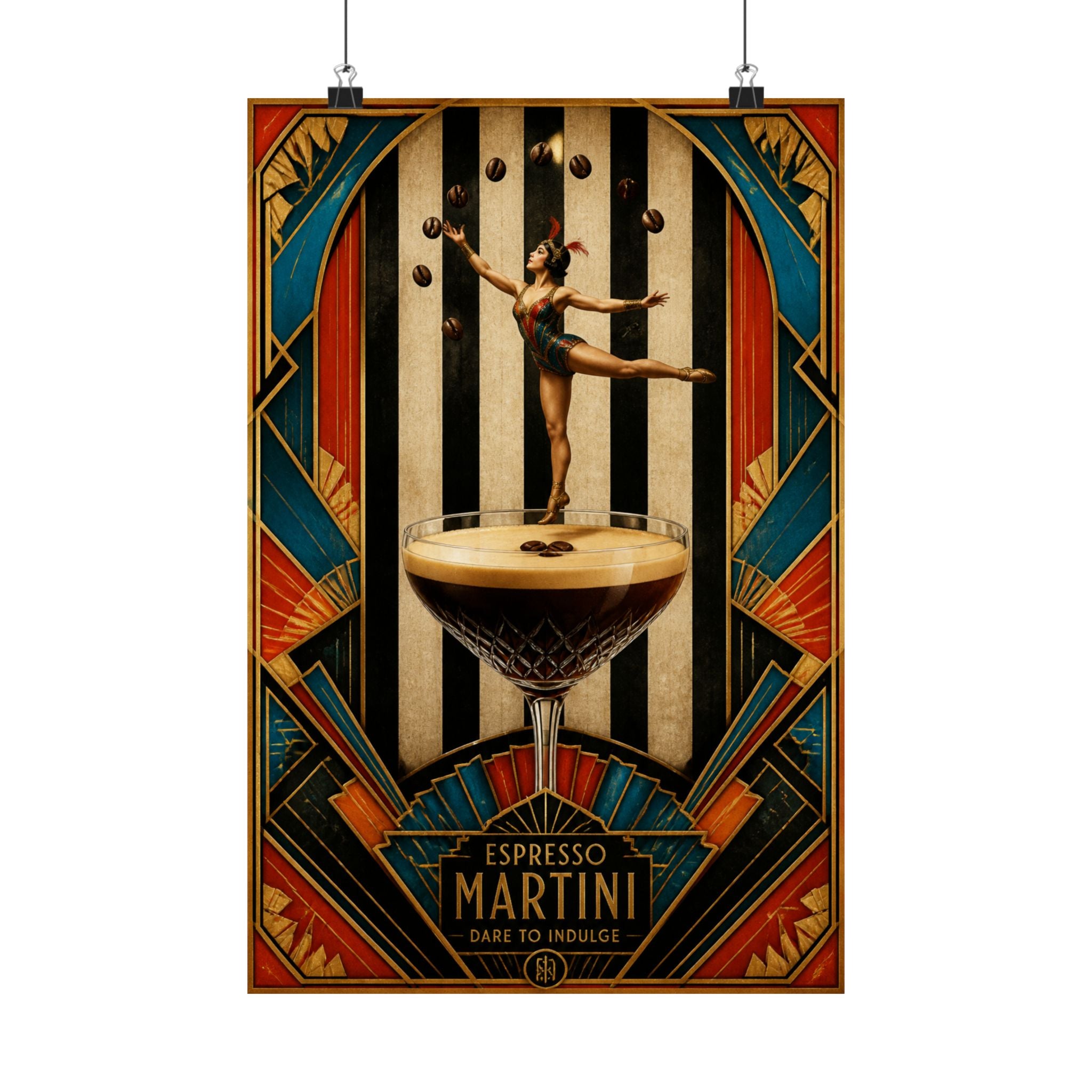 Espresso Martini Acrobat Wall Art Poster 18×24 Art Deco Entryway Decor Maximalist Print