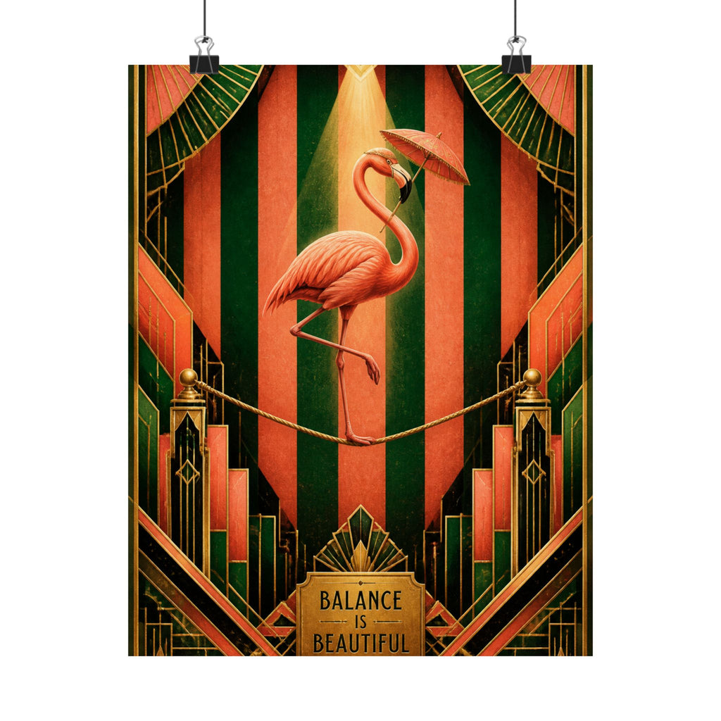 Flamingo Tightrope Wall Art Poster 18×24 Art Deco Entryway Decor Maximalist Print