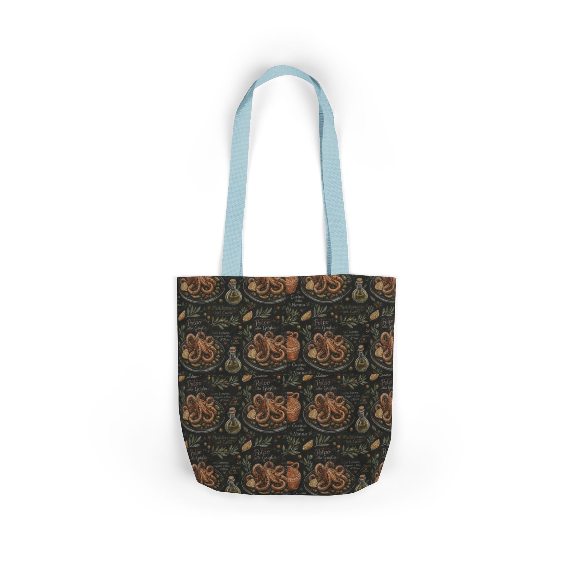 Grilled Octopus Canvas Tote Bag Mediterranean Kitchen Chalk Art Design Italian Cottagecore Gift