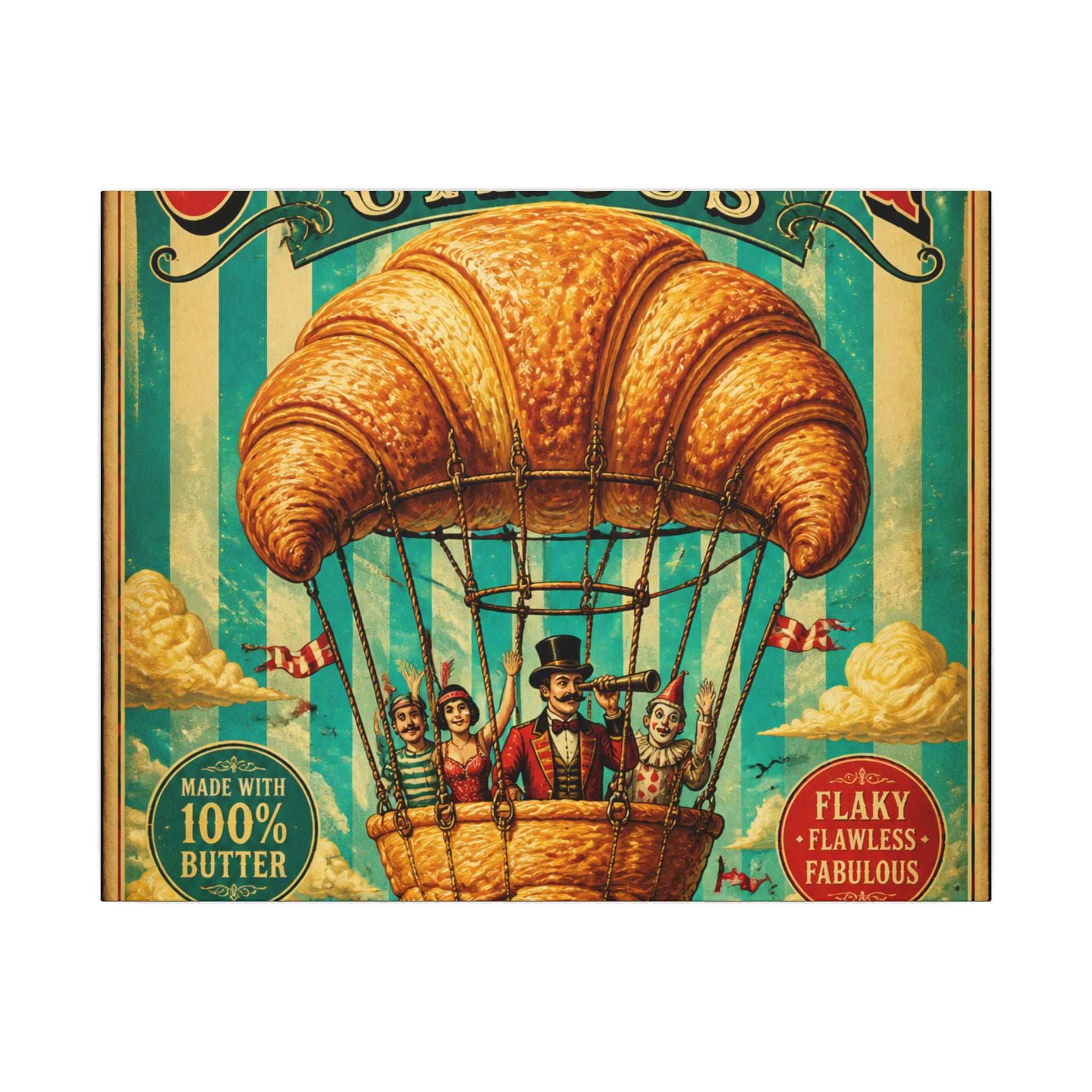 Croissant Hot Air Balloon Wall Art Canvas 24×36 Vintage Circus Bedroom Decor Maximalist Print