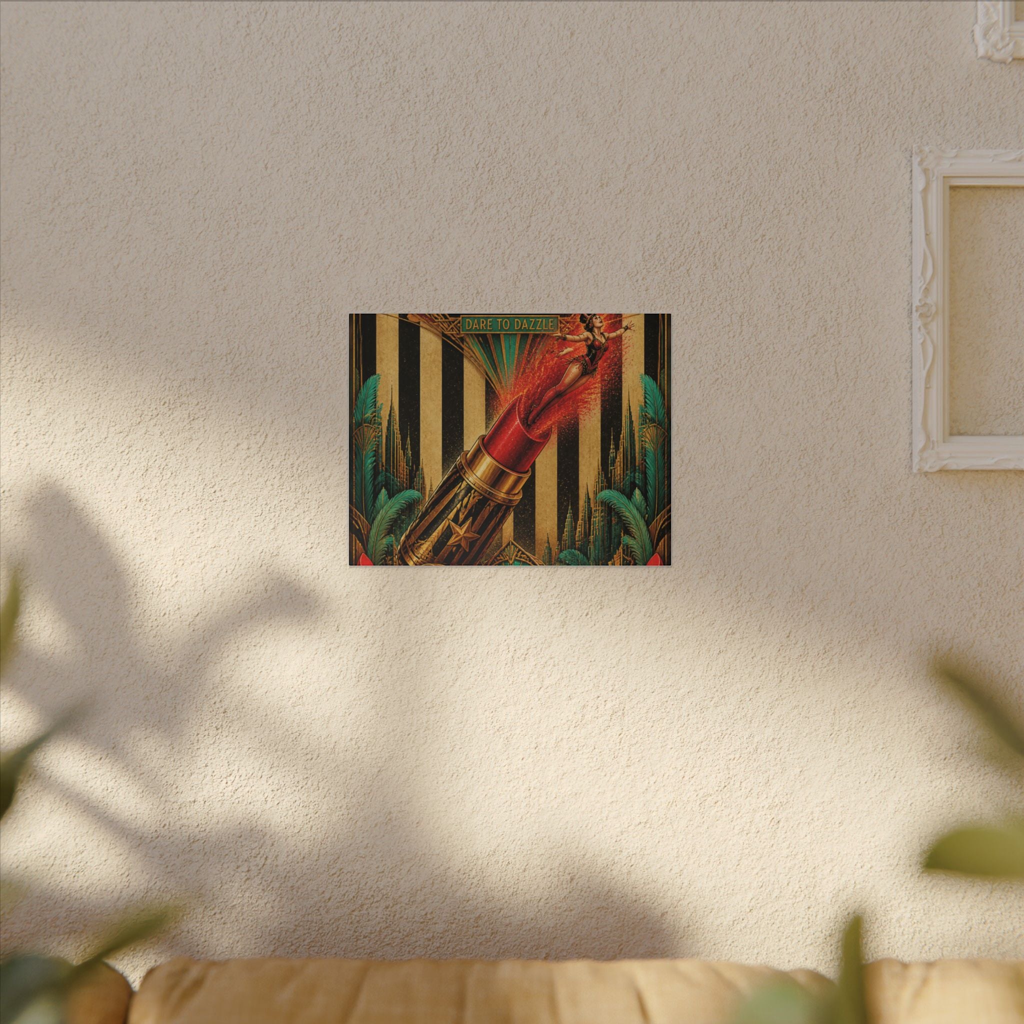 Lipstick Cannon Wall Art Canvas 16×20 Art Deco Entryway Decor Maximalist Print