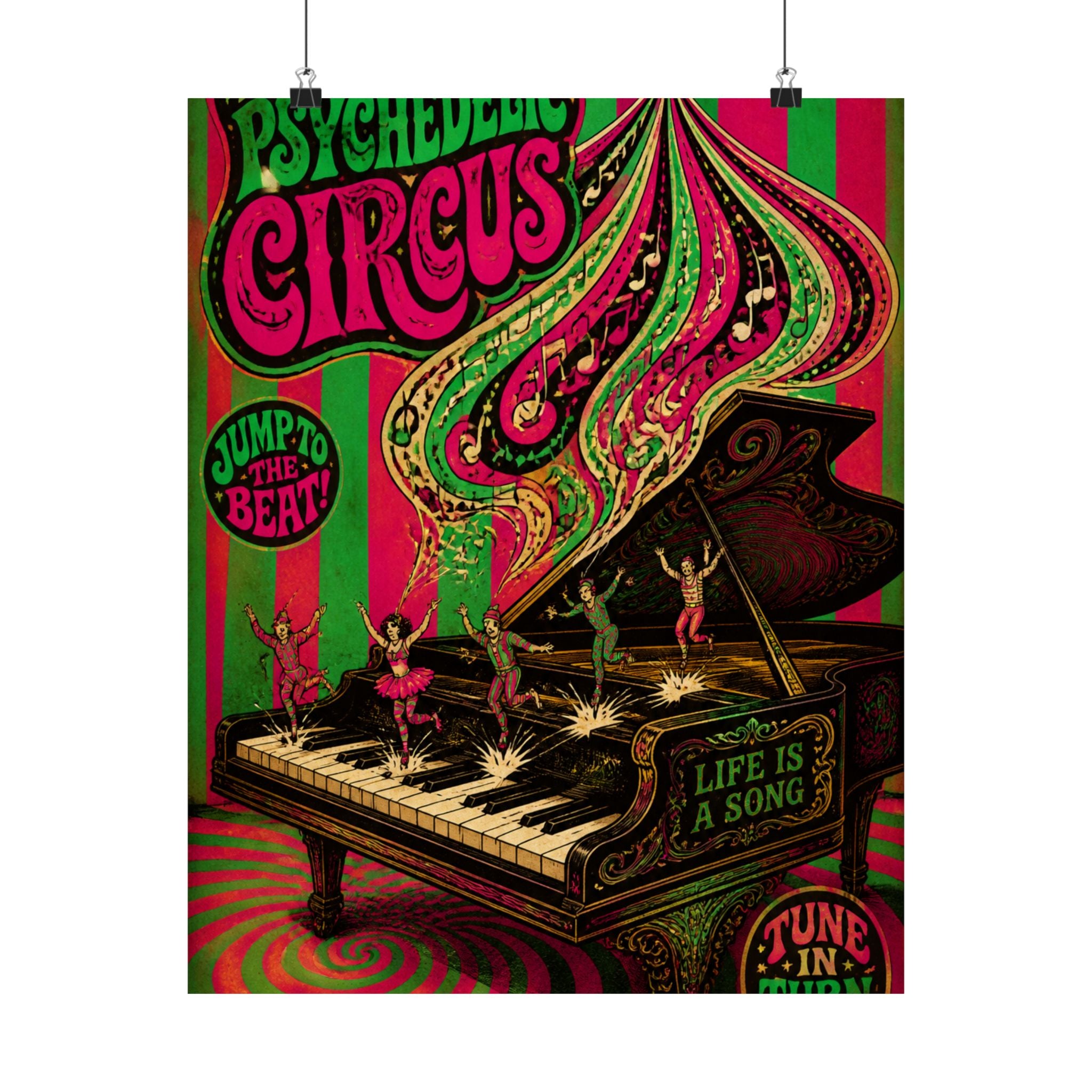 Grand Piano Acrobats Wall Art Poster 24×36 Psychedelic Dining Room Decor Maximalist Print