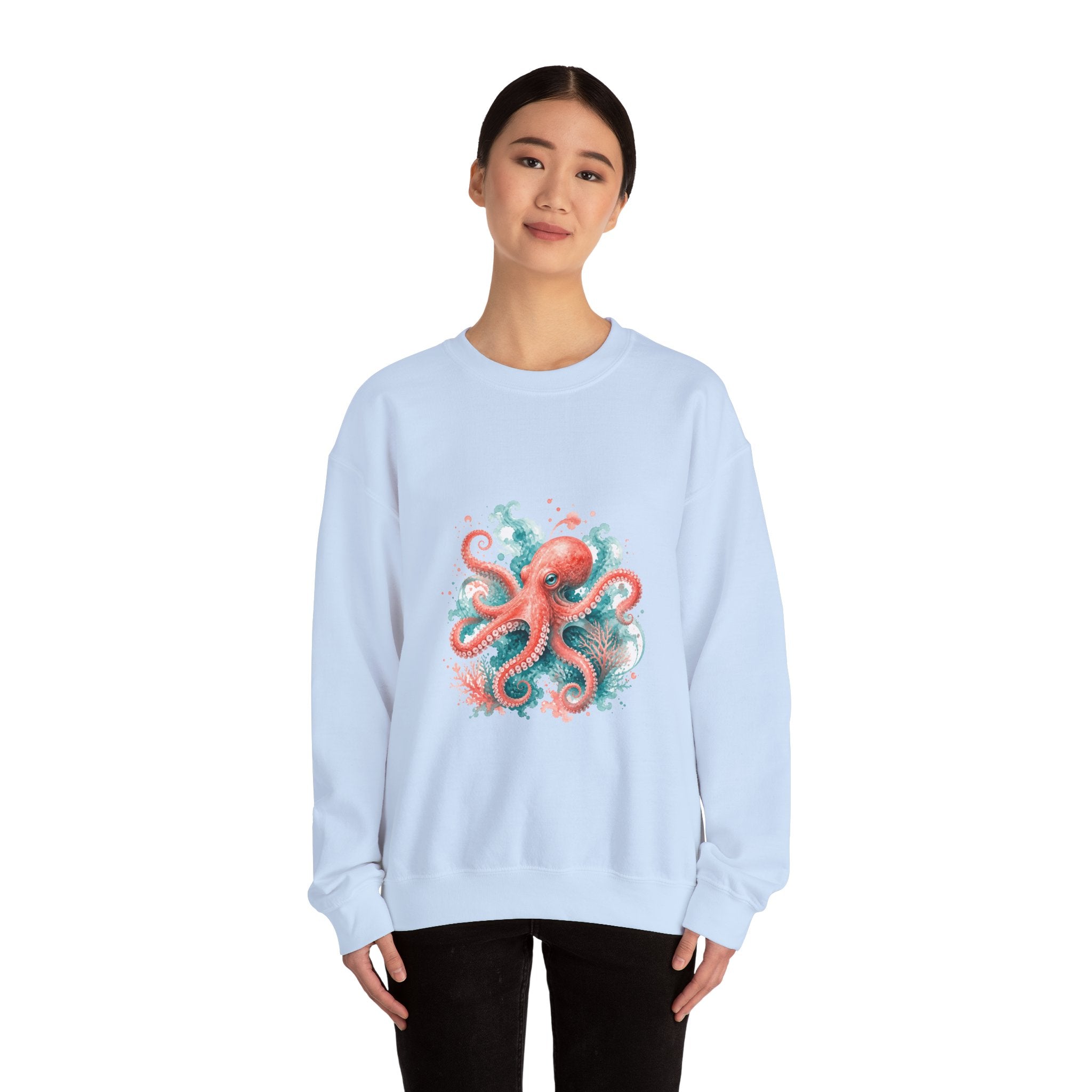 Matching Couple Sweatshirt - Octopus & Jellyfish Matching Couple Premium Fleece Sweatshirt Watercolor Art His Hers Birthday Gift - Design A