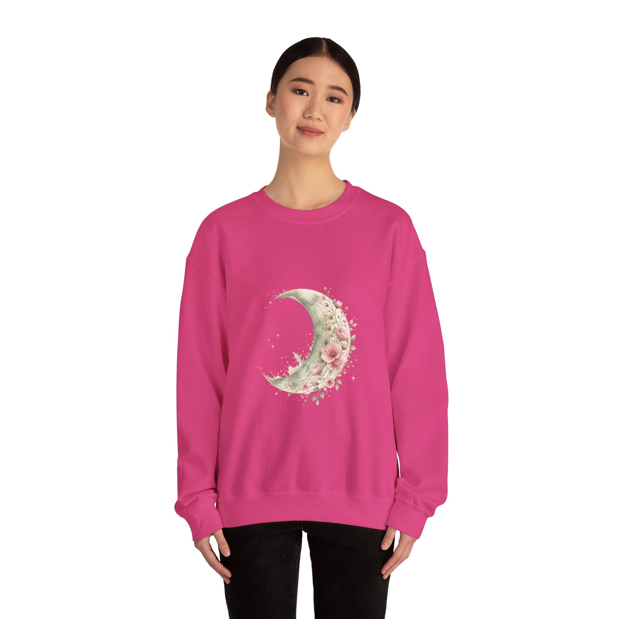 Matching Couple Sweatshirt - Waxing & Waning Moon Matching Couple Crewneck Sweatshirt Watercolor Art His Hers Engagement Gift - Design A