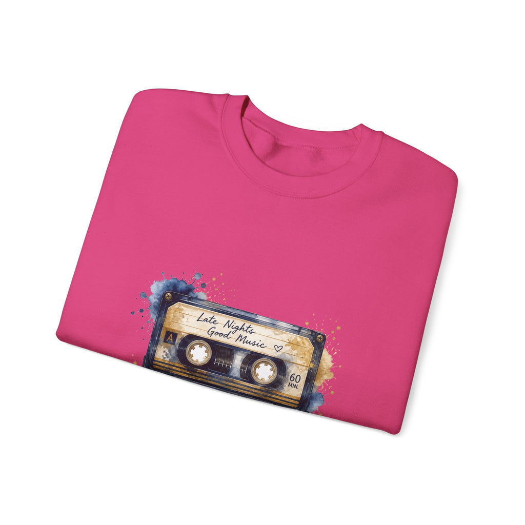 Matching Couple Sweatshirt - Vinyl & Cassette Matching Couple Crewneck Sweatshirt Watercolor Art His Hers Engagement Gift - Design B