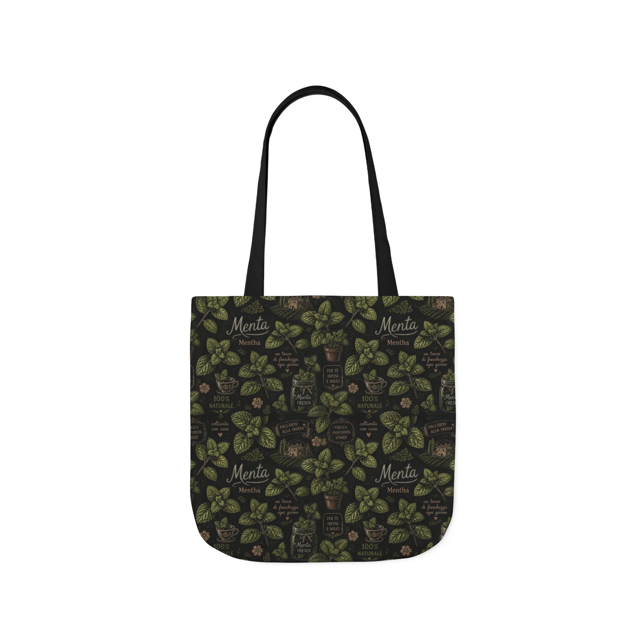 Fresh Mint Leaves Canvas Tote Bag Mediterranean Kitchen Chalk Art Design Italian Cottagecore Gift