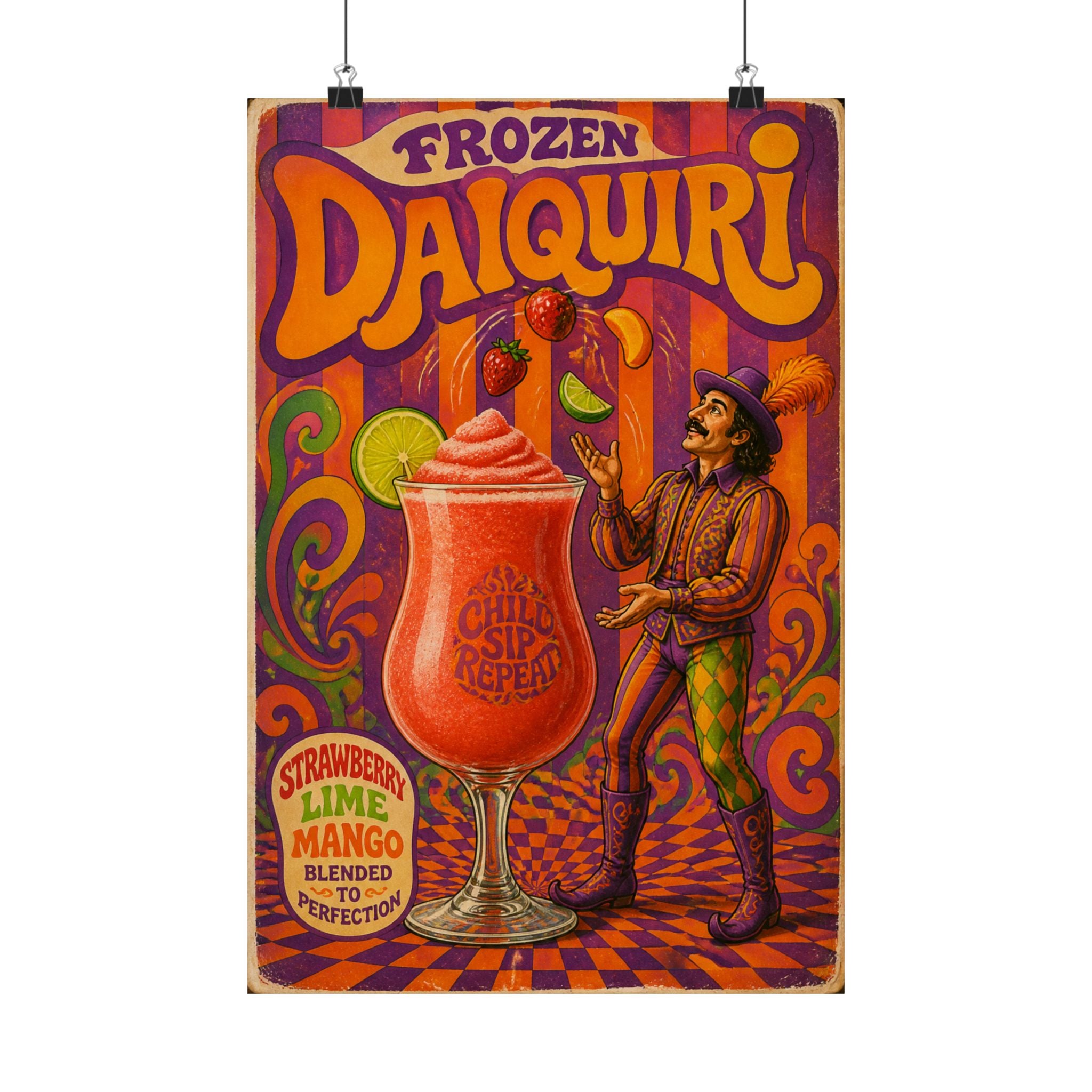 Daiquiri Fruit Juggler Wall Art Poster 24×36 Psychedelic Dining Room Decor Maximalist Print