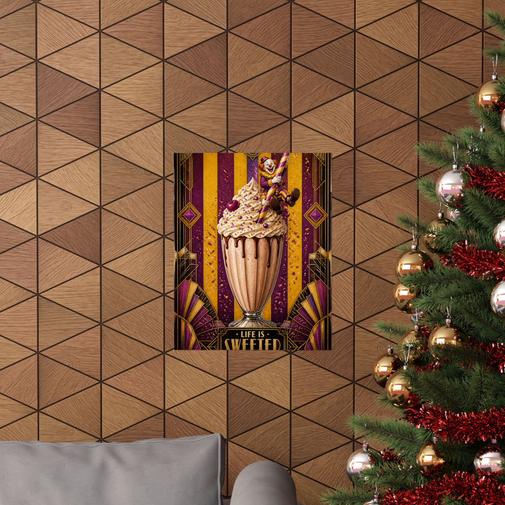 Milkshake Slide Clown Wall Art Poster 24×36 Art Deco Bar Area Decor Maximalist Print