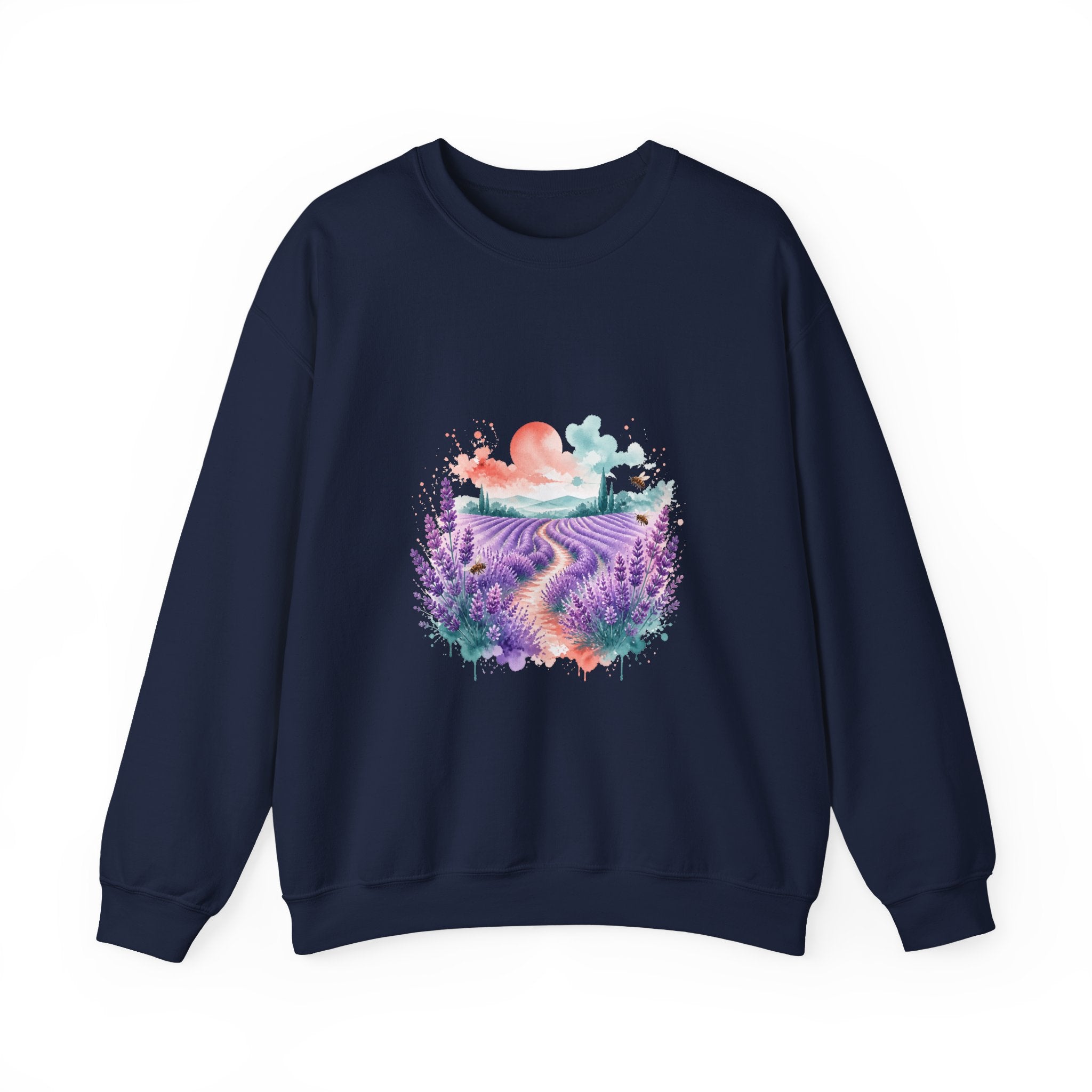 Matching Couple Sweatshirt - Lavender Fields & Canyon Matching Couple Comfort Colors Crew Watercolor Art His Hers Birthday Gift - Design A