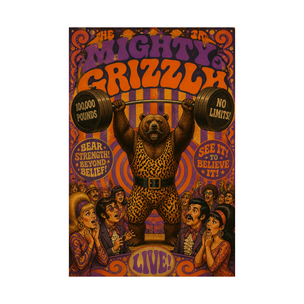 Strongman Bear Wall Art Poster 18×24 Psychedelic Cafe Decor Maximalist Print