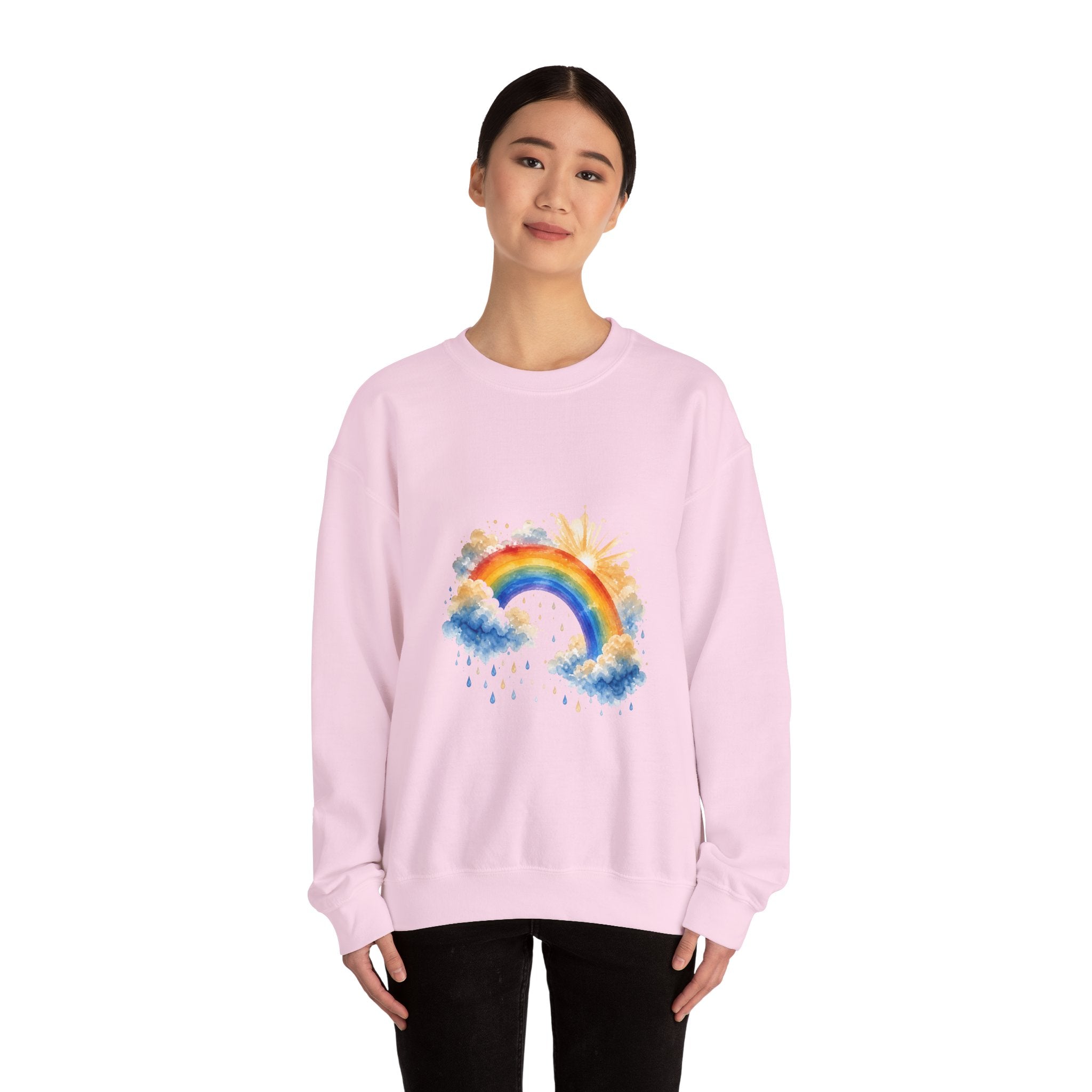 Matching Couple Sweatshirt - Storm & Rainbow Matching Couple Comfort Colors Crew Watercolor Art His Hers Birthday Gift - Design B
