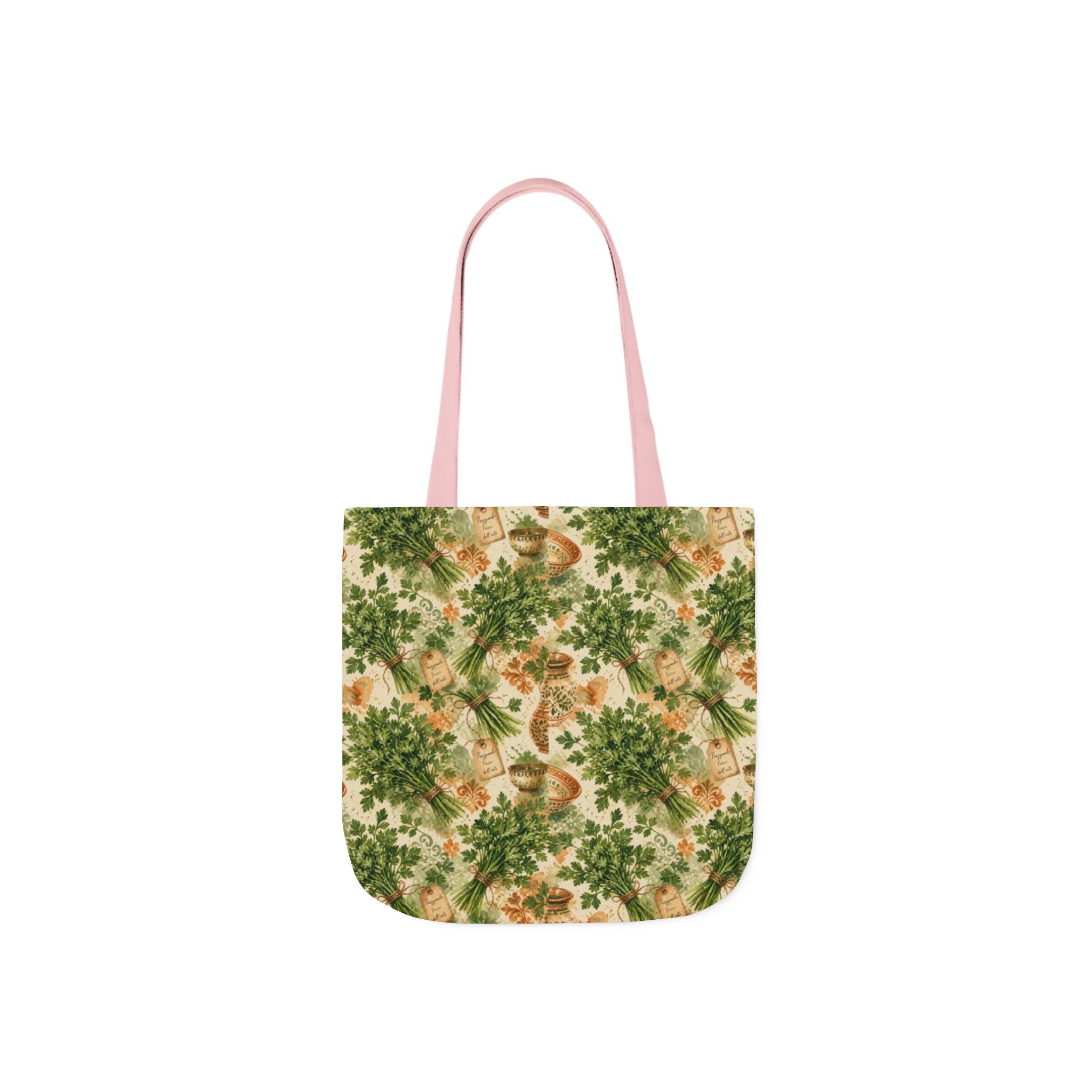 Fresh Parsley Canvas Tote Bag Mediterranean Kitchen Watercolor Splash Design Italian Cottagecore Gift