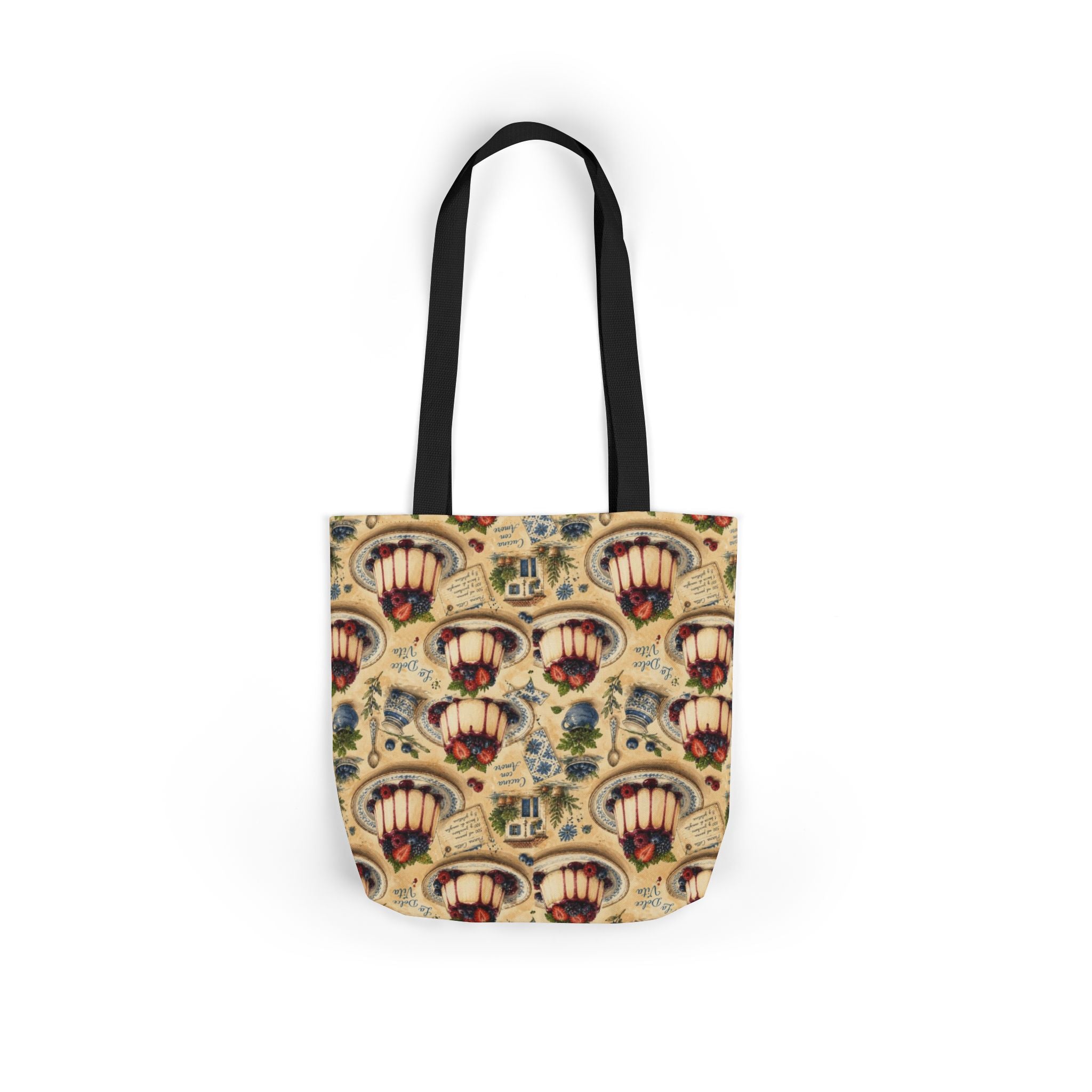 Panna Cotta Canvas Tote Bag Mediterranean Kitchen Watercolor Design Italian Cottagecore Gift