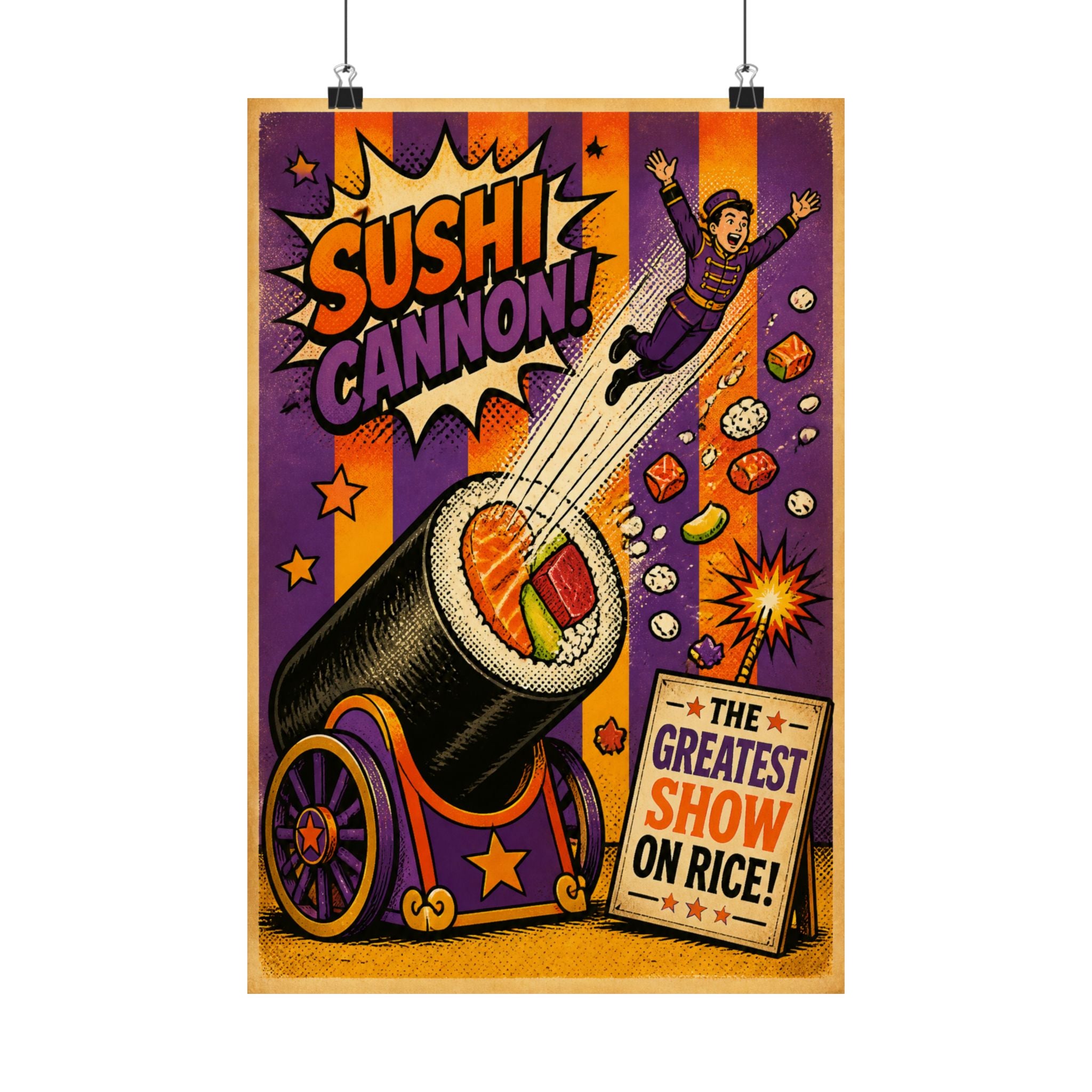Sushi Roll Cannon Wall Art Poster 24×36 Pop Art Restaurant Decor Maximalist Print