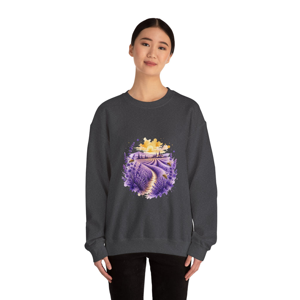 Matching Couple Sweatshirt - Lavender Fields & Canyon Matching Couple Premium Fleece Sweatshirt Watercolor Art His Hers Birthday Gift - Design A